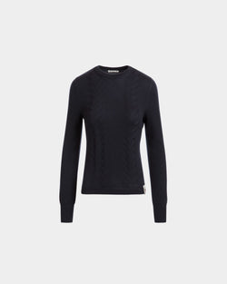 ロングスリーブ トップ ネイビーブルー カシミア＆シルク