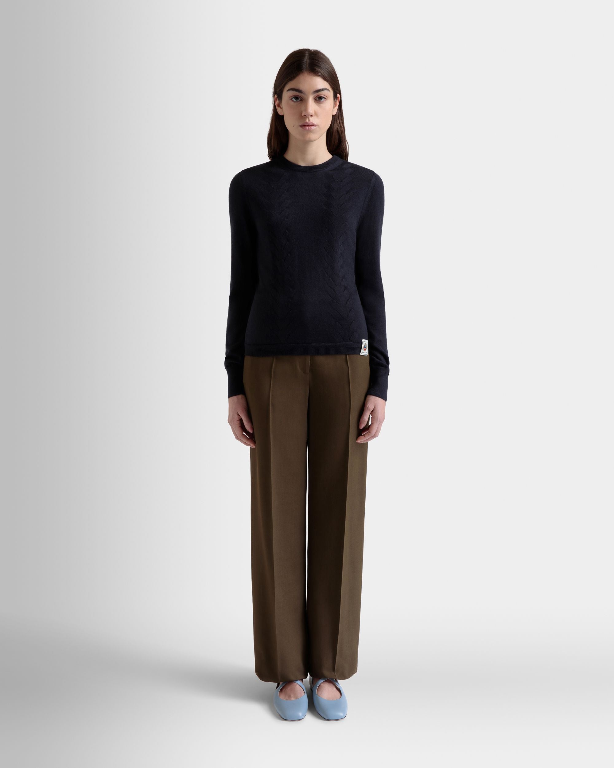 Bally Global - ロングスリーブ トップ ネイビーブルー カシミア＆シルク - ブルー