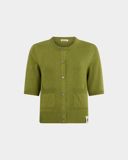 ショートスリーブカーディガン マッチャグリーンコットン＆シルク