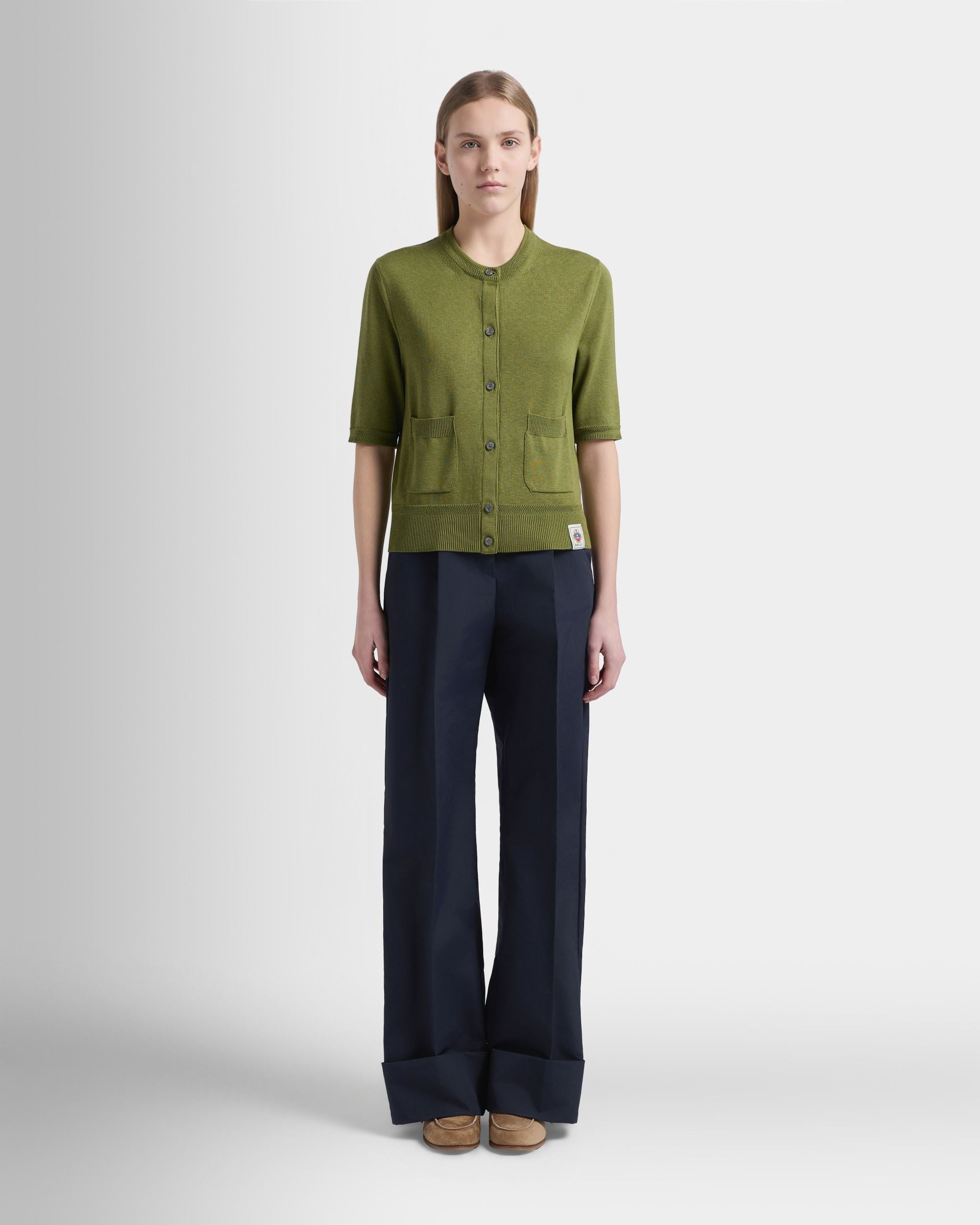 Bally Global - ショートスリーブカーディガン マッチャグリーンコットン＆シルク - グリーン