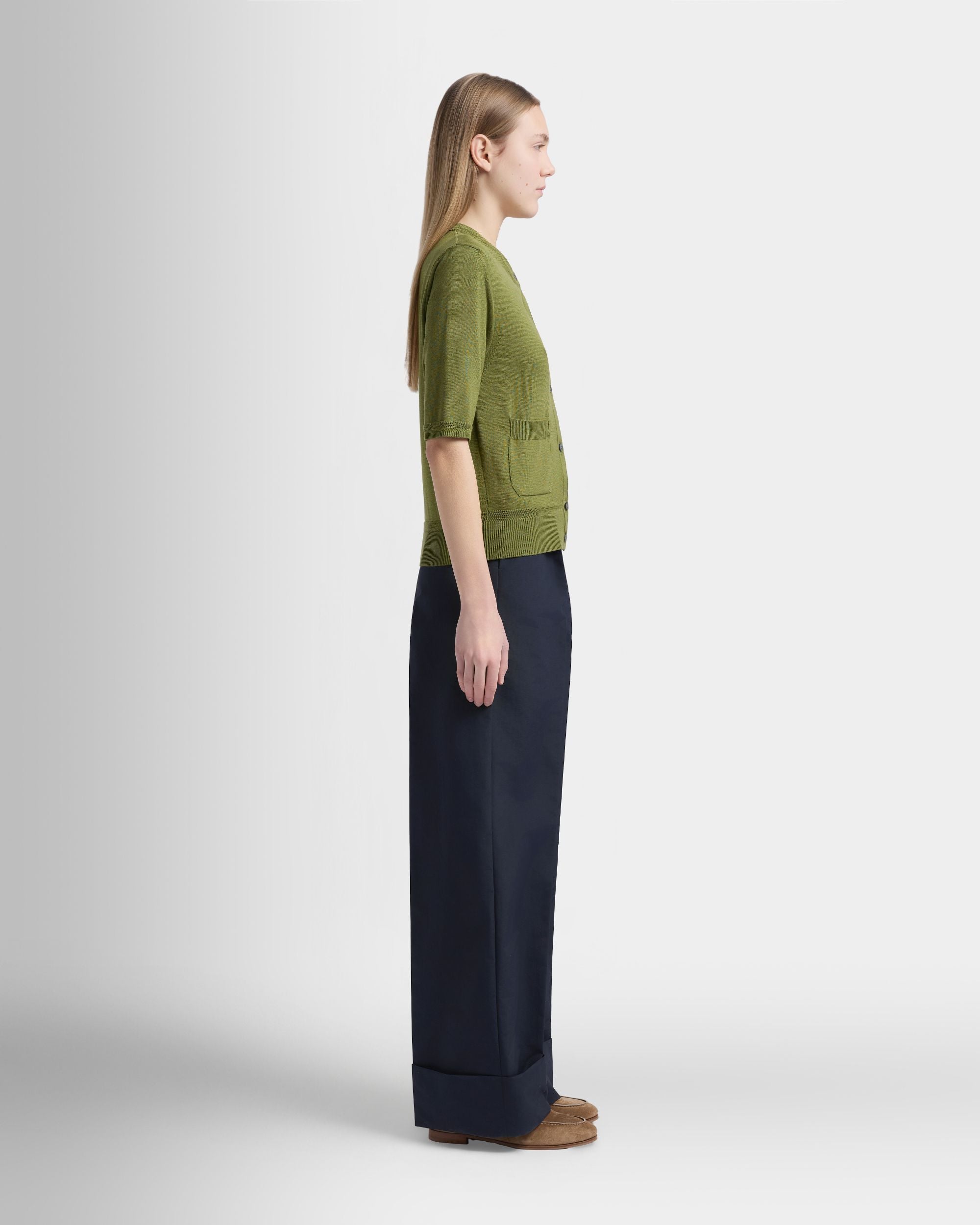 Bally Global - ショートスリーブカーディガン マッチャグリーンコットン＆シルク - グリーン