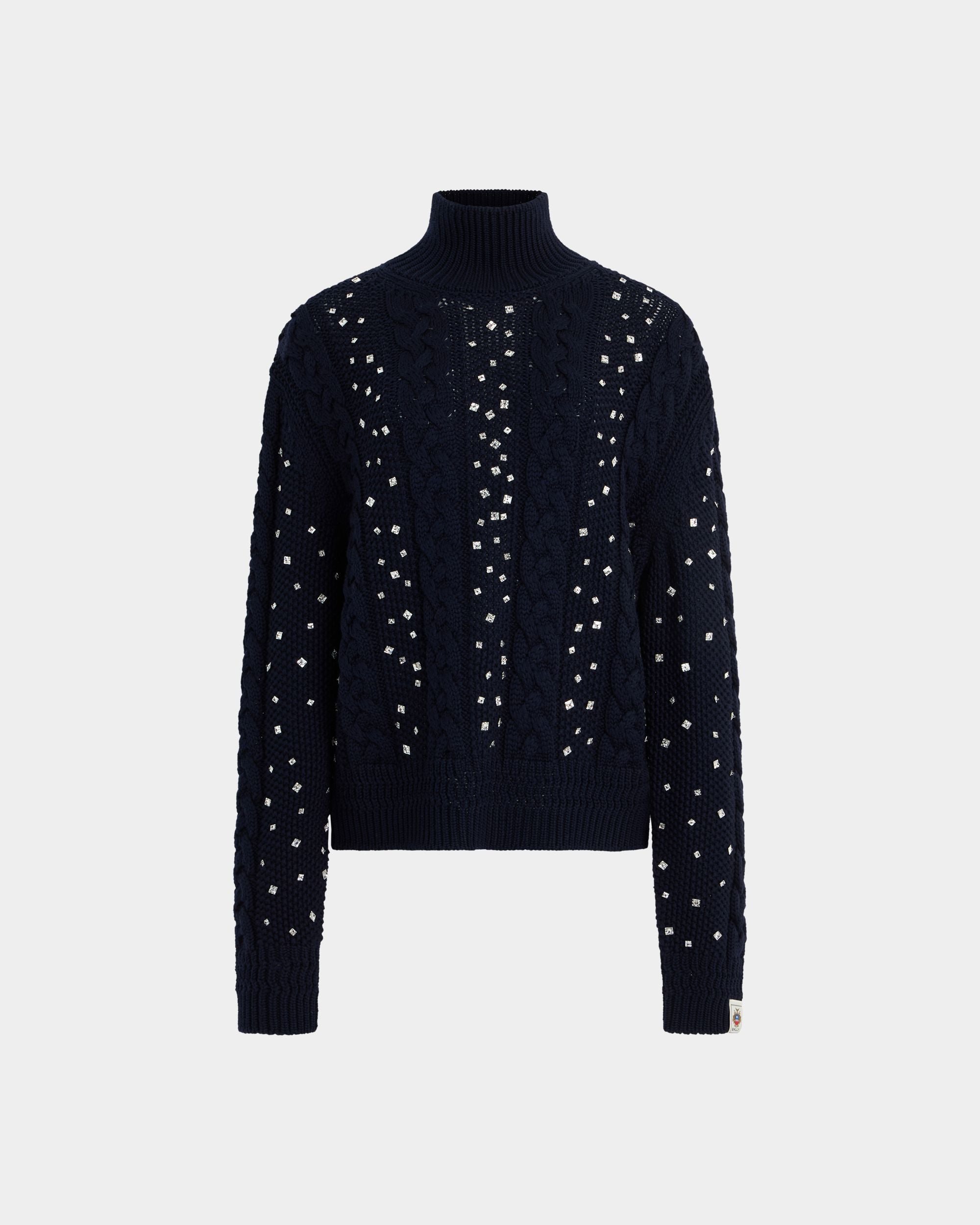 Bally Global - クリスマス ラインストーン入りロールネック セーター ネイビーブルーウール - ブルー