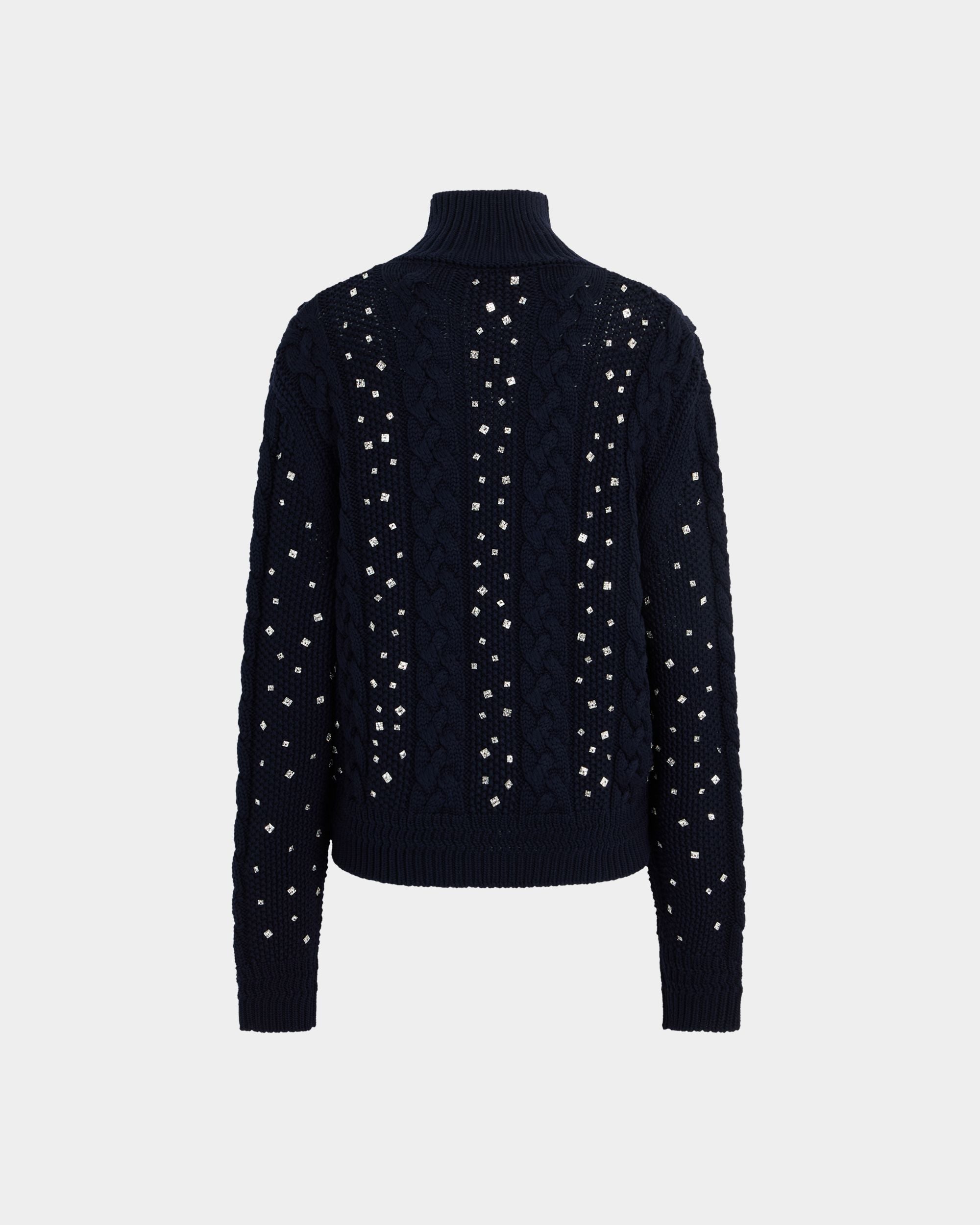 Bally Global - クリスマス ラインストーン入りロールネック セーター ネイビーブルーウール - ブルー