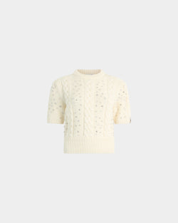 クリスマス ラインストーン入りTシャツ アイボリーウール