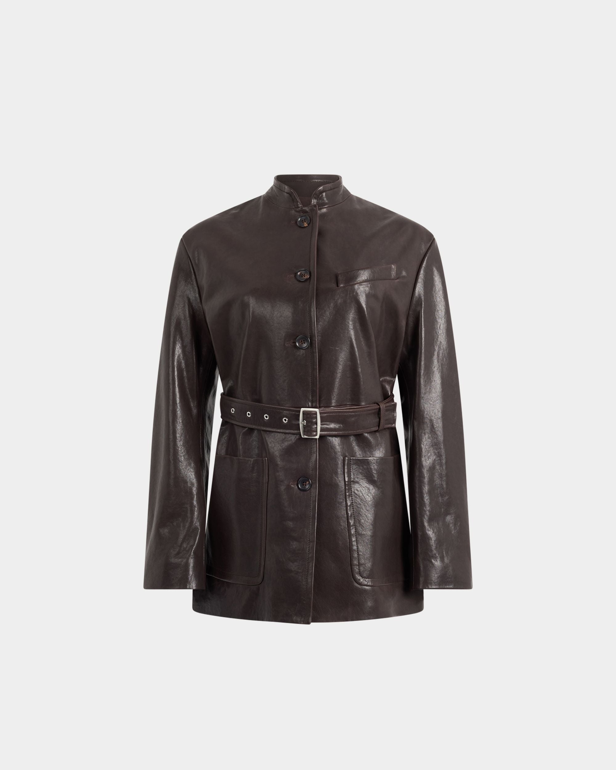 Bally Global - Belted Jacket in Brown Leather - Brown
