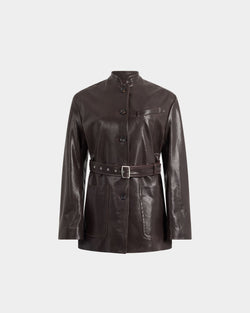 Belted Jacket in Brown Leather