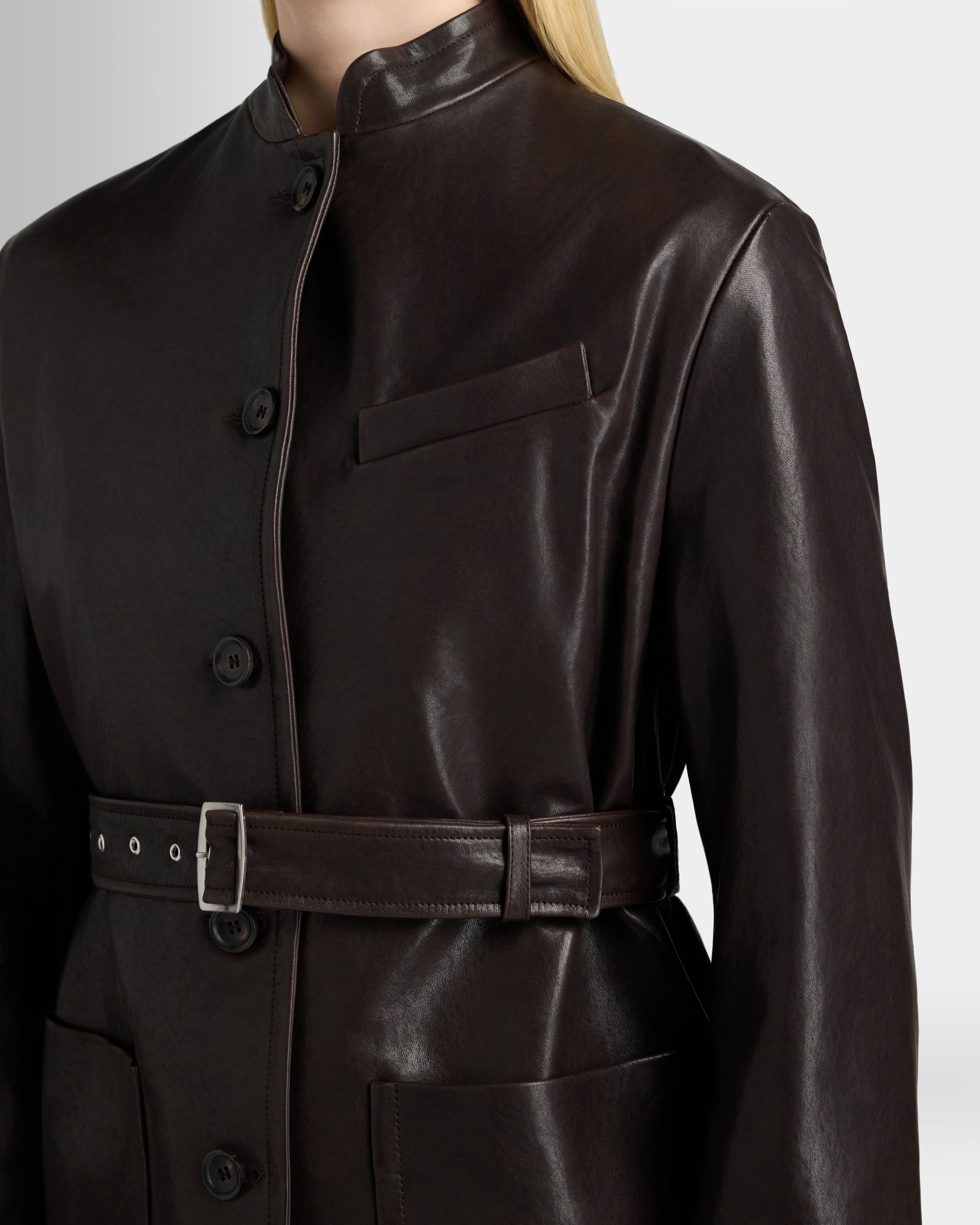 Bally Global - Belted Jacket in Brown Leather - Brown