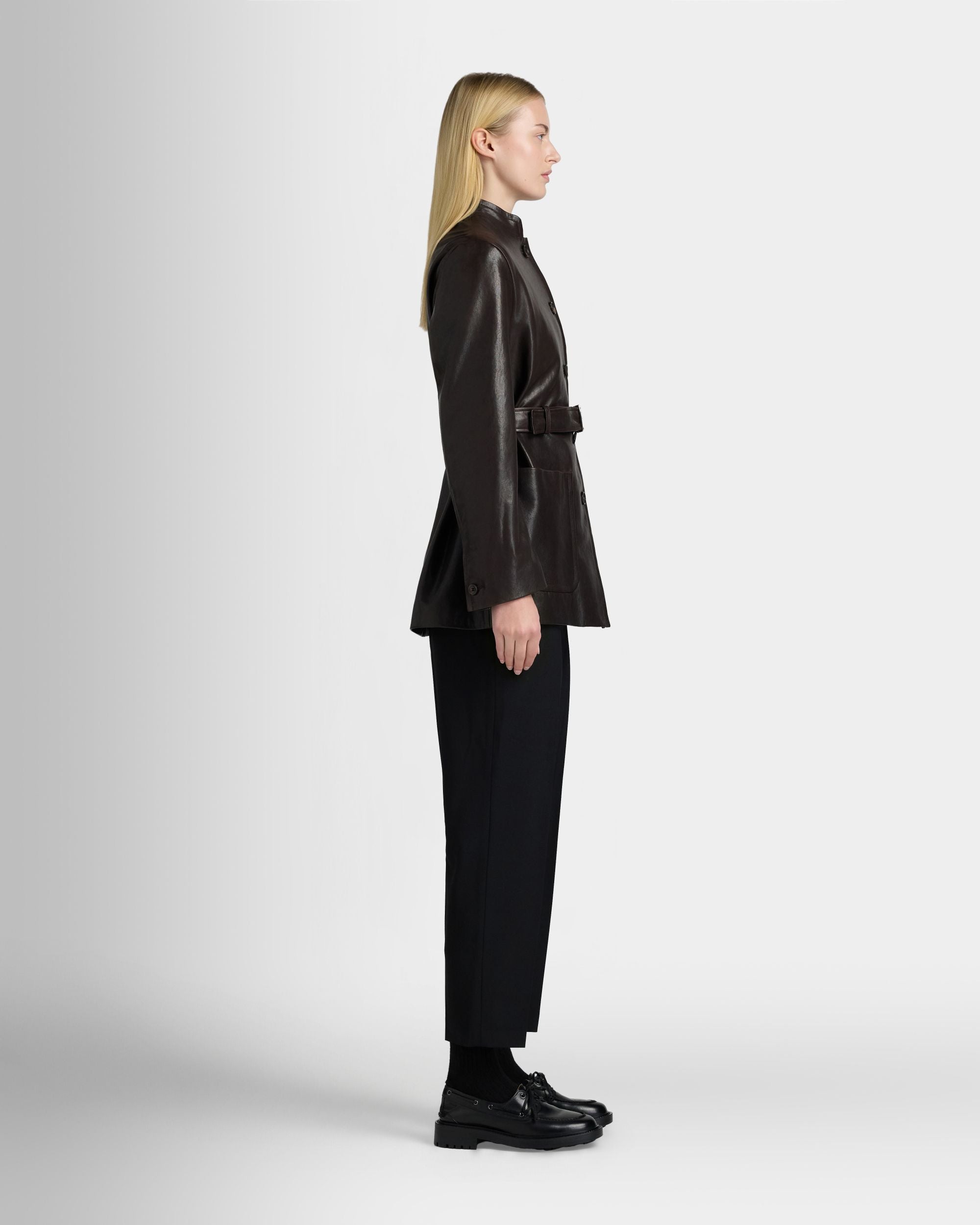 Bally Global - Belted Jacket in Brown Leather - Brown