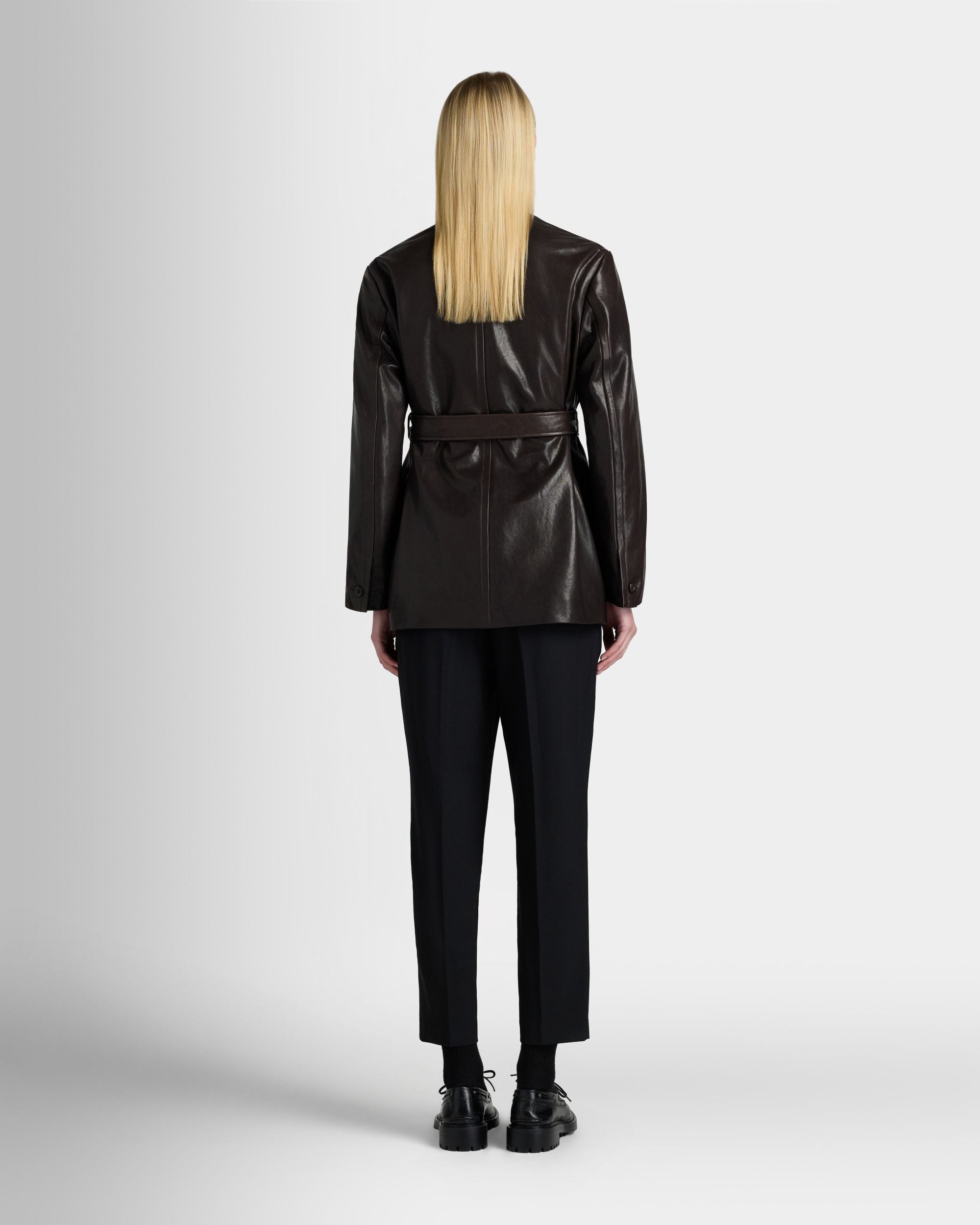 Bally Global - Belted Jacket in Brown Leather - Brown