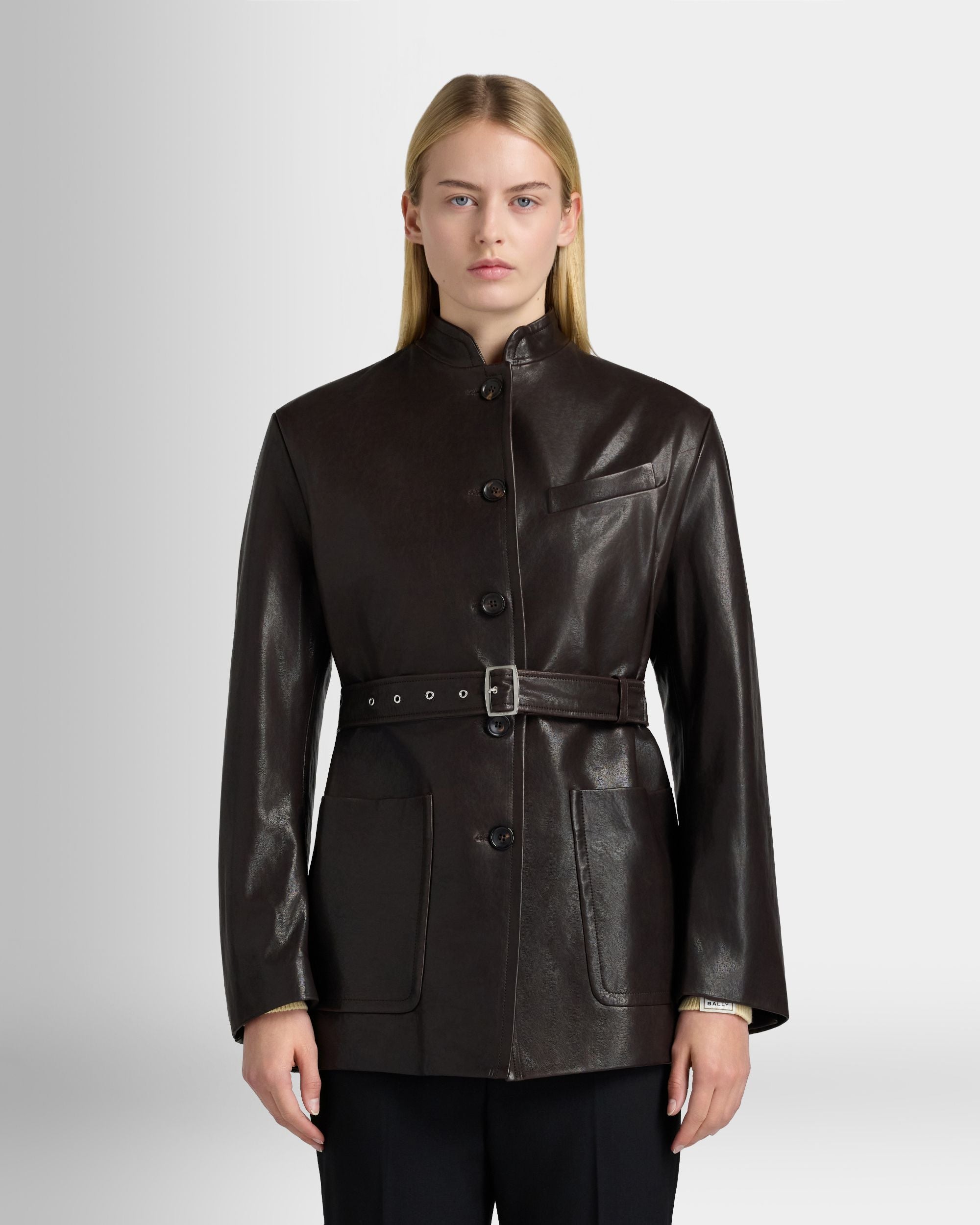Bally Global - Belted Jacket in Brown Leather - Brown