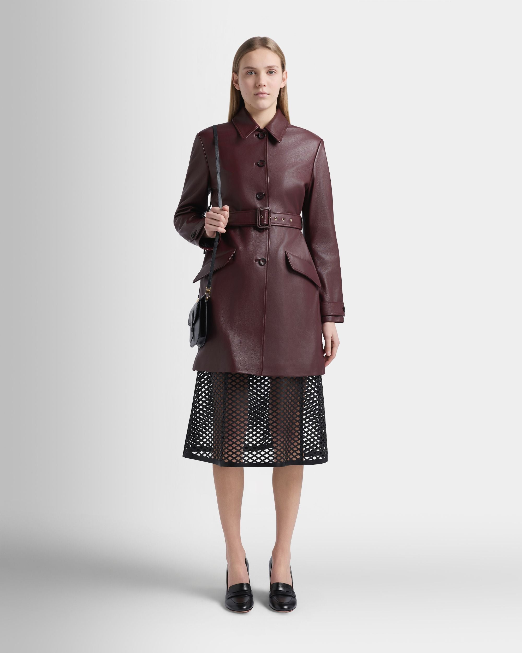 Bally Global - ベルテッドコート ディープバーガンディレザー - バーガンディ