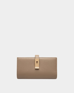Lock Me Long Wallet In Taupe Grained Leather