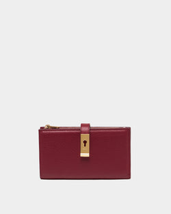 Lock Me Long Wallet in Ruby Red Grained Leather