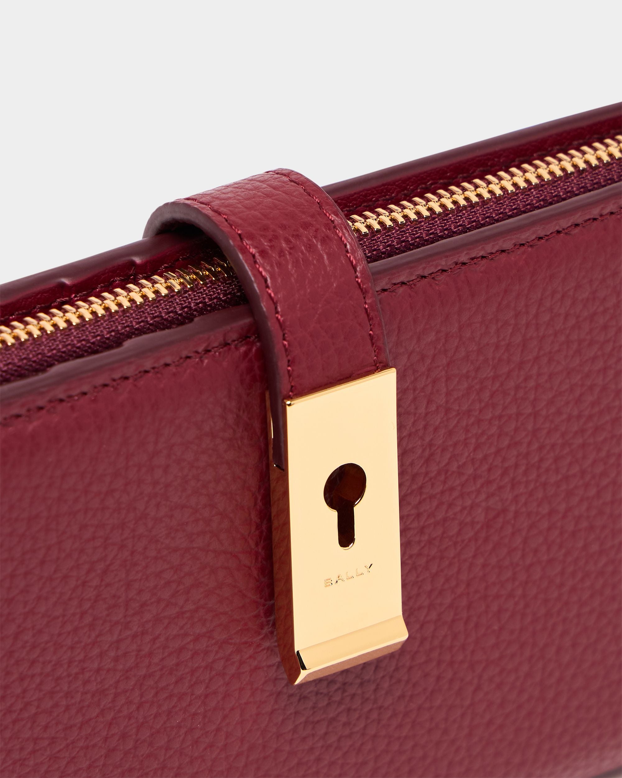 Bally Global - Lock Me Long Wallet in Ruby Red Grained Leather - Red