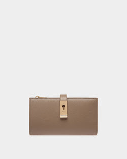 Lock Me Long Wallet in Taupe Grained Leather