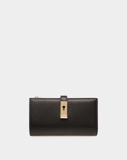 Lock Me Long Wallet in Black Grained Leather