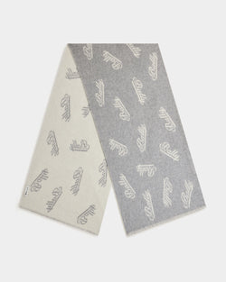 スカーフ ロゴモチーフ グレー＆ホワイト ウール