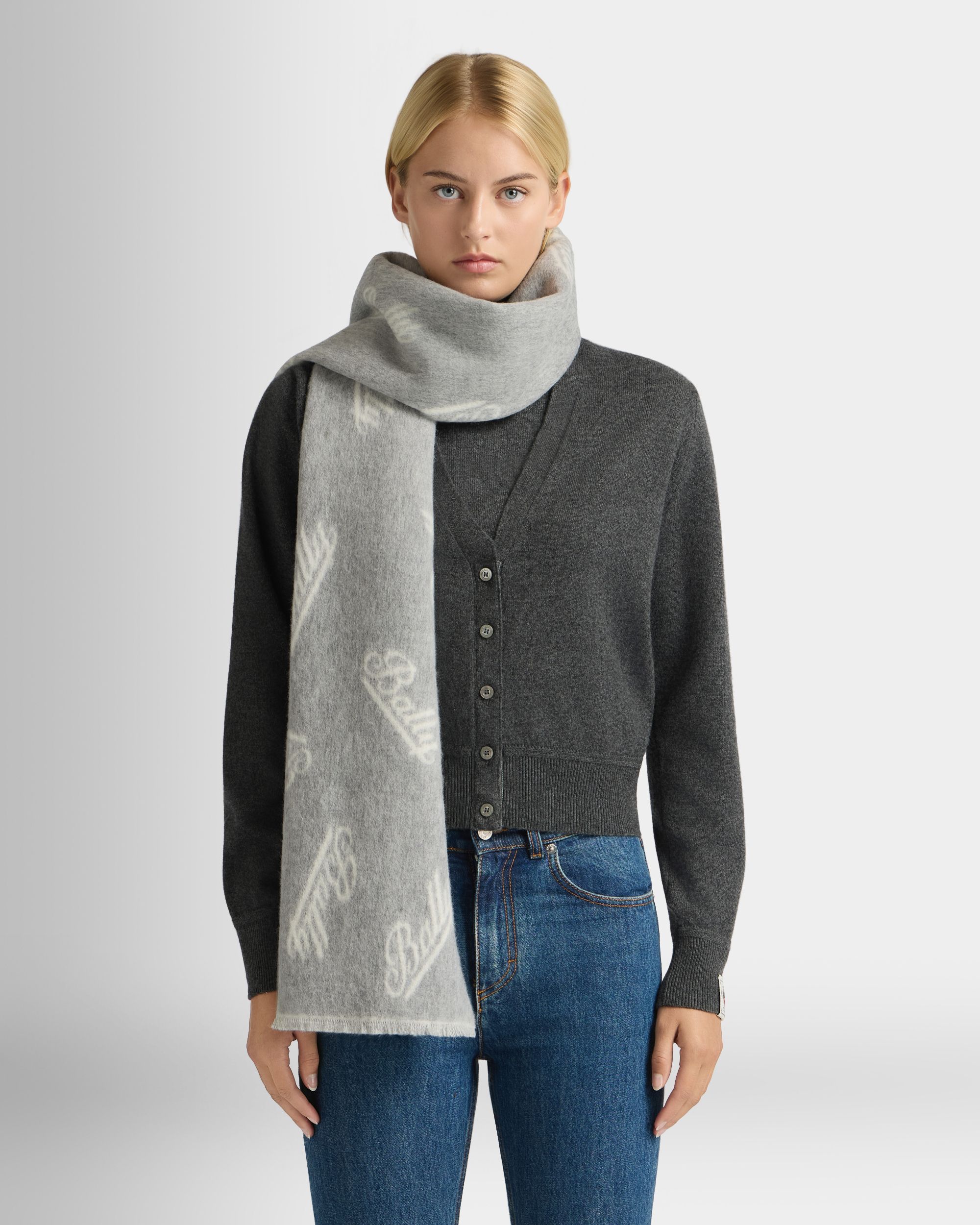 Bally Global - スカーフ ロゴモチーフ グレー＆ホワイト ウール - マルチカラー