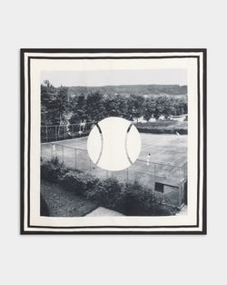 Tennis Collection Silk Scarf in Ivory With a Bally Tennis Court Graphic