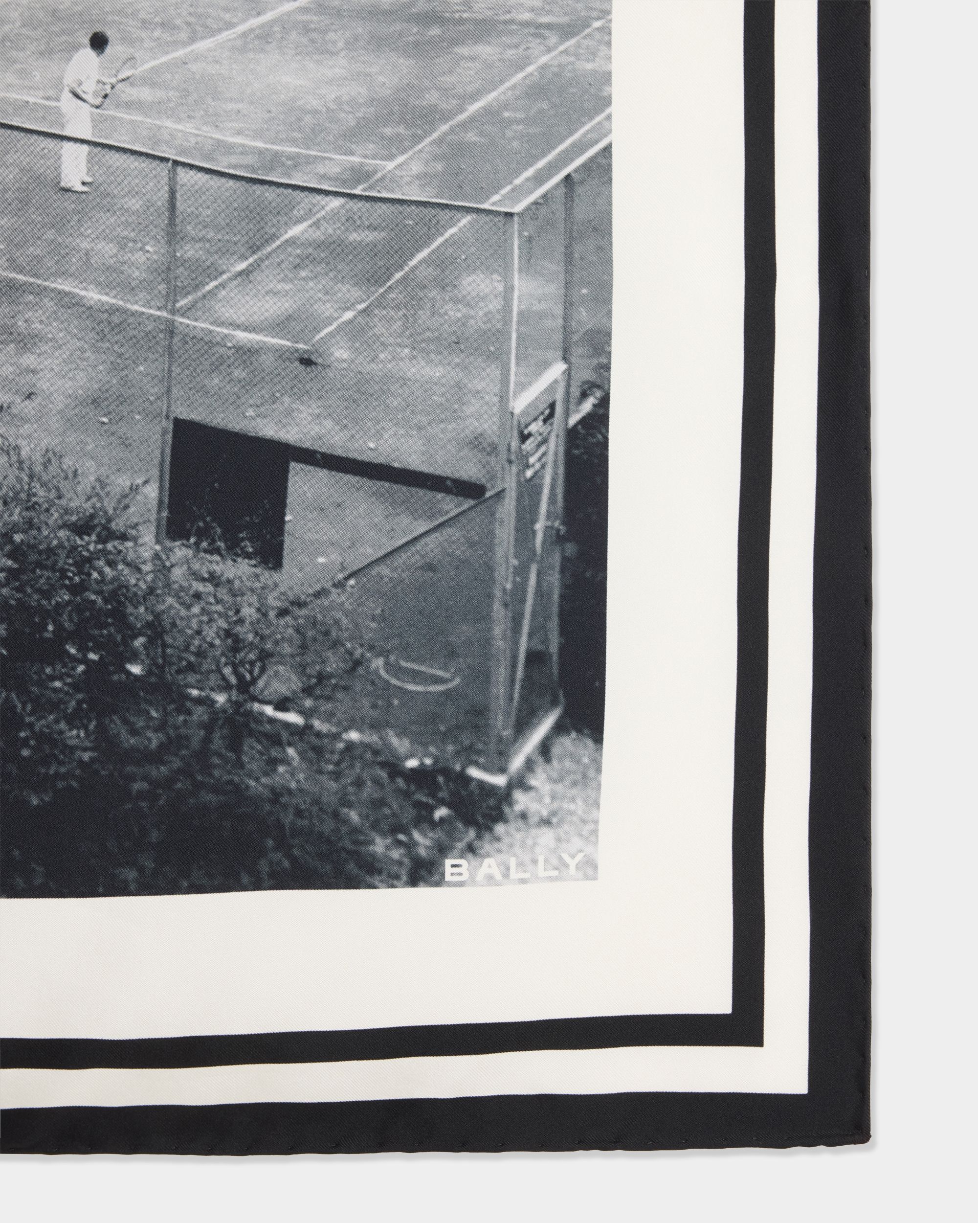 Bally Global - Tennis Collection Silk Scarf in Ivory With a Bally Tennis Court Graphic - White