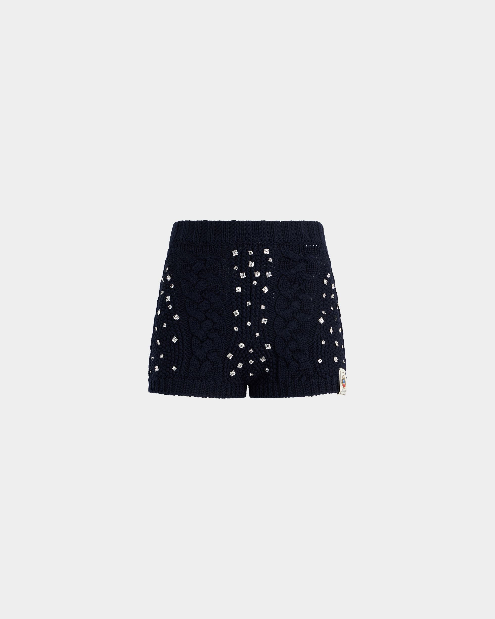Bally Global - Christmas Shorts in Navy Blue Wool With Rhinestones - Blue