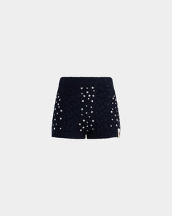Christmas Shorts in Navy Blue Wool With Rhinestones