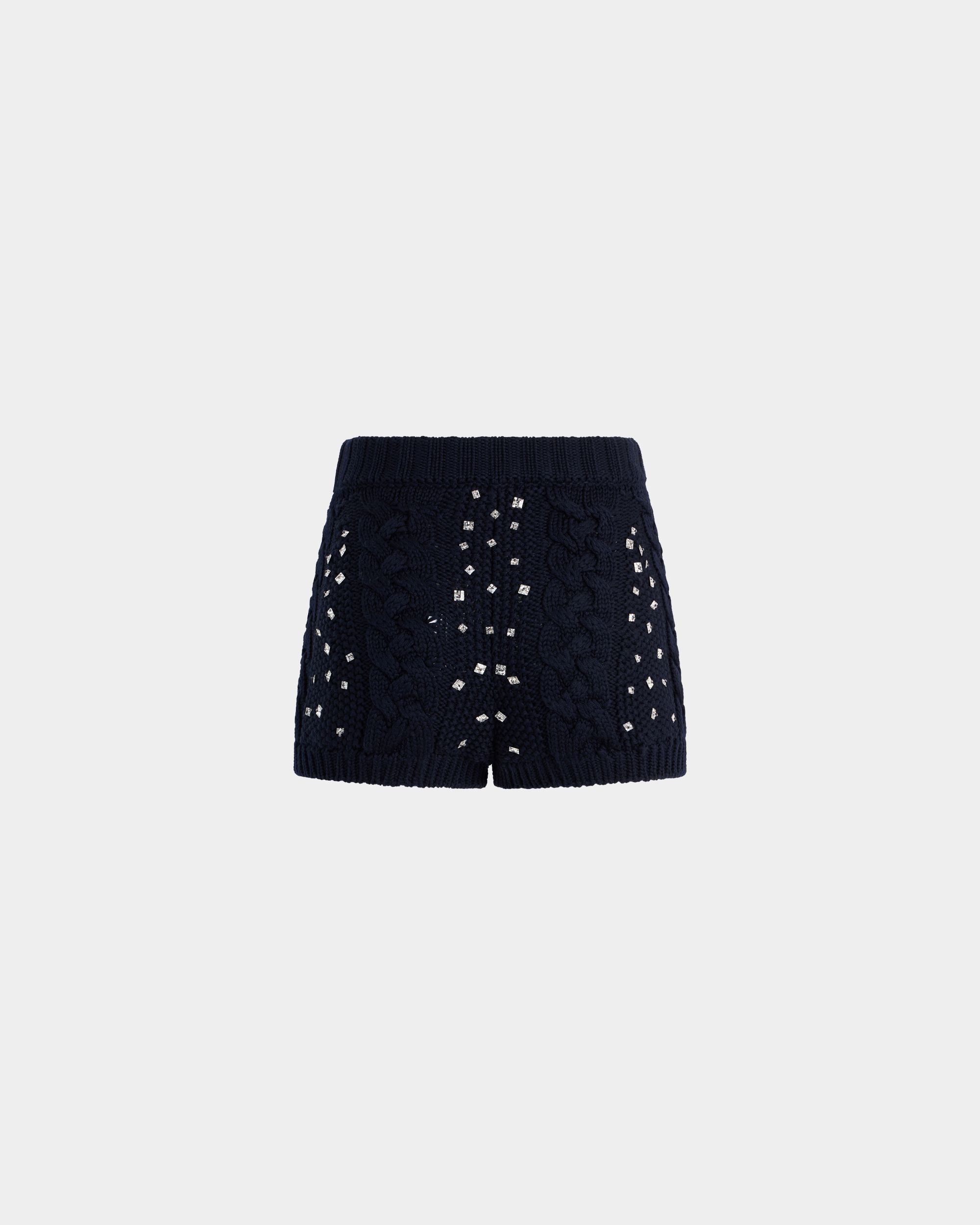 Bally Global - Christmas Shorts in Navy Blue Wool With Rhinestones - Blue