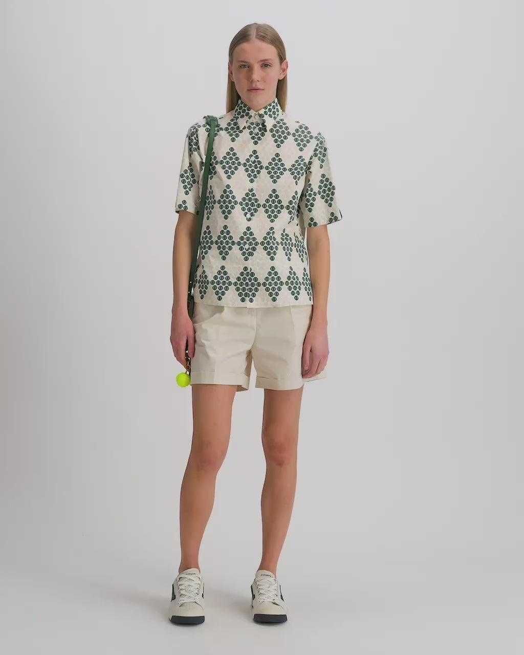 Bally Global - Tennis Collection Minibag in Ivory and Green Perforated Leather - White