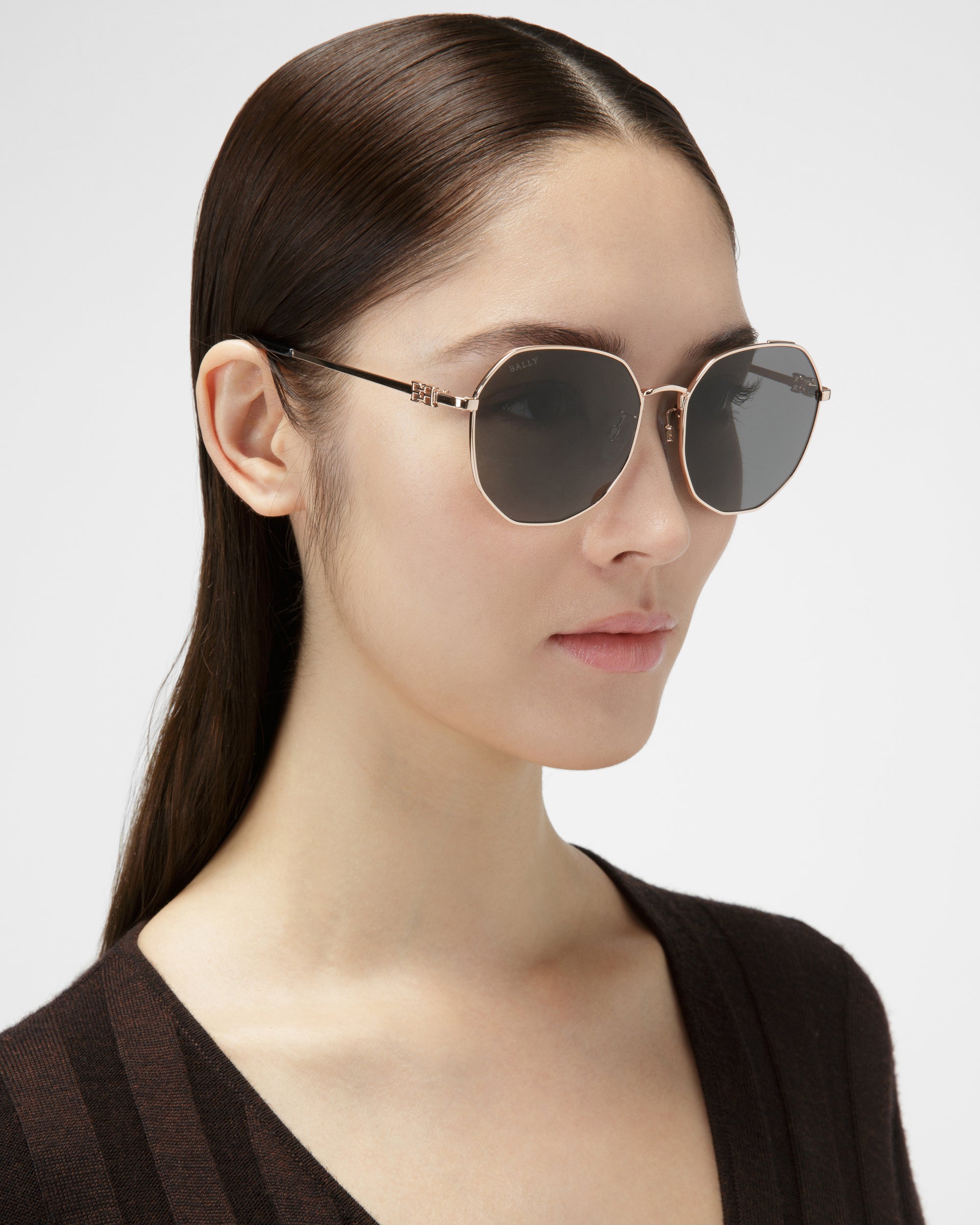 Lauerz シャイニーローズゴールド メタル サングラス - 女性 - Bally - 02