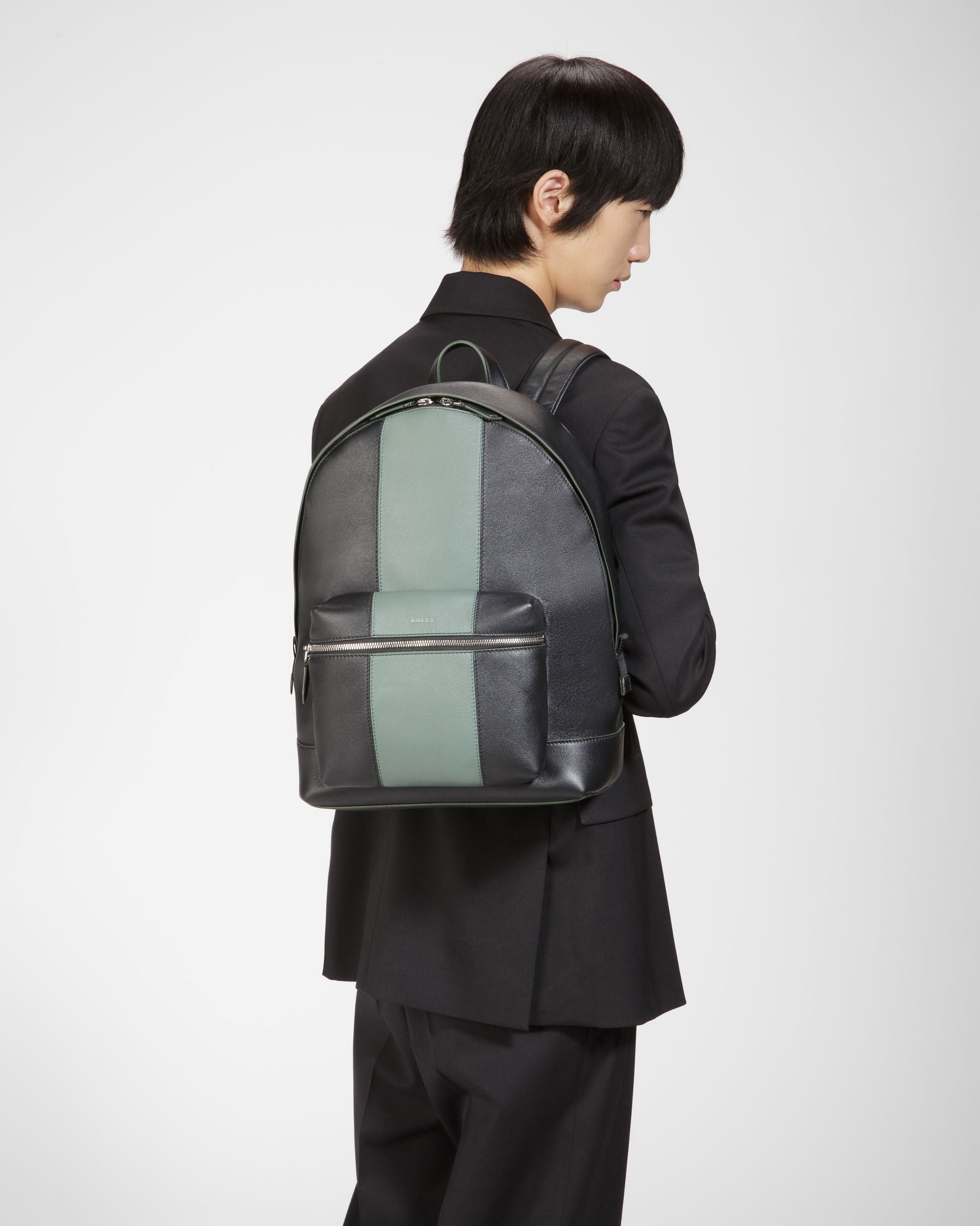 Harper ブラック＆グリーン レザー バックパック - 男性 - Bally - 03