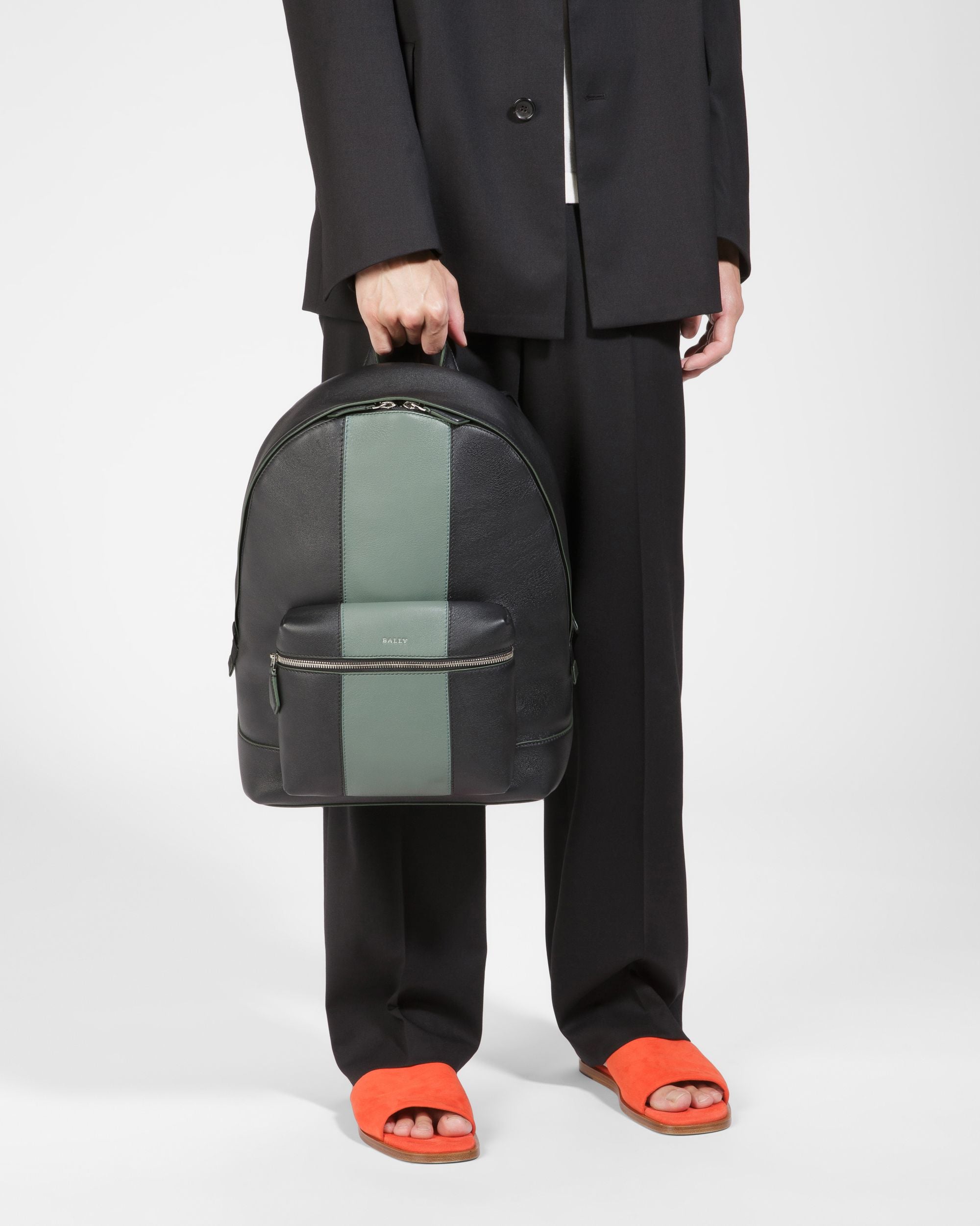 Harper ブラック＆グリーン レザー バックパック - 男性 - Bally - 06