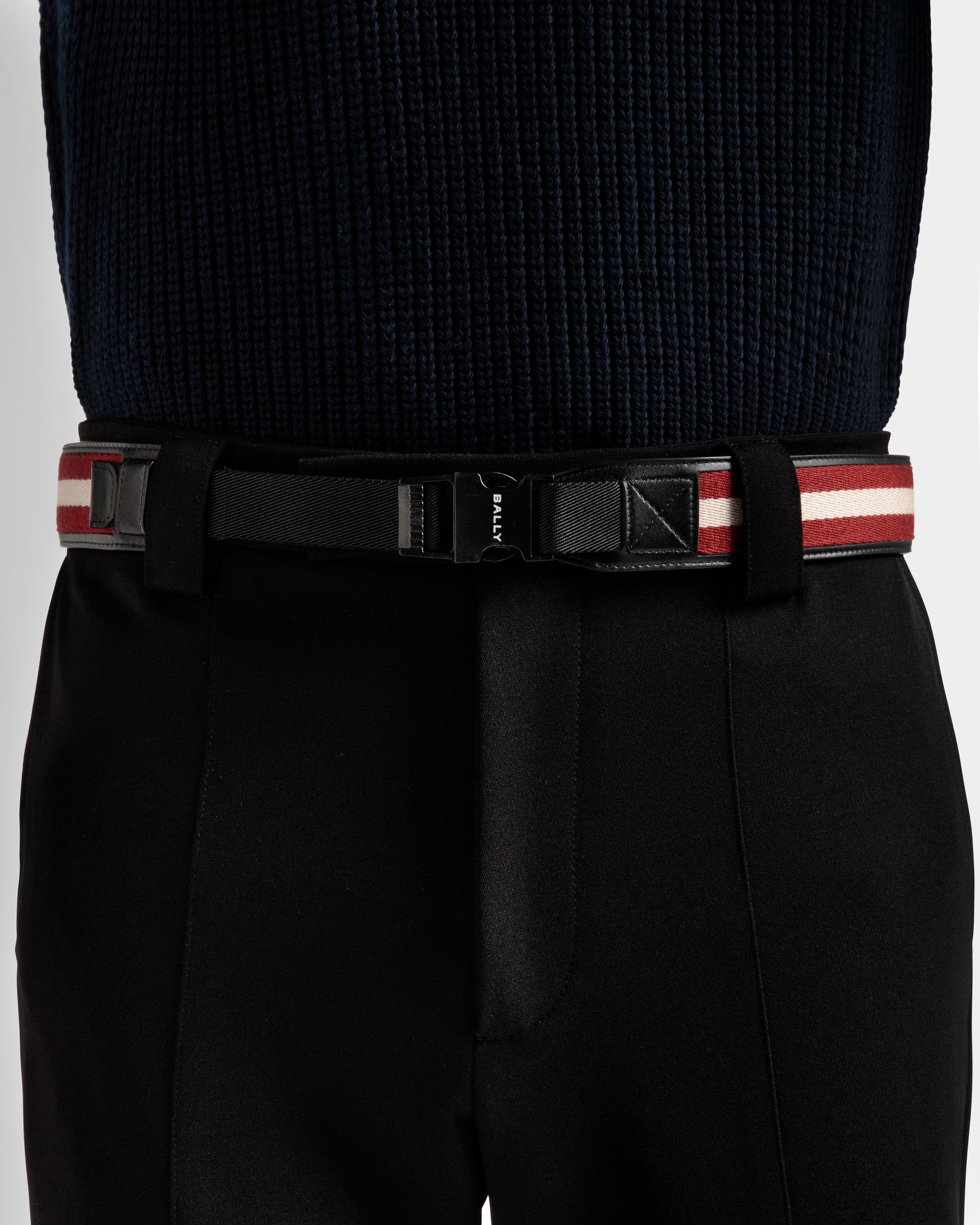 Tobyn 40mm ベルト レッド／ホワイト／ブラック ファブリック＆レザー - 男性 - Bally - 03