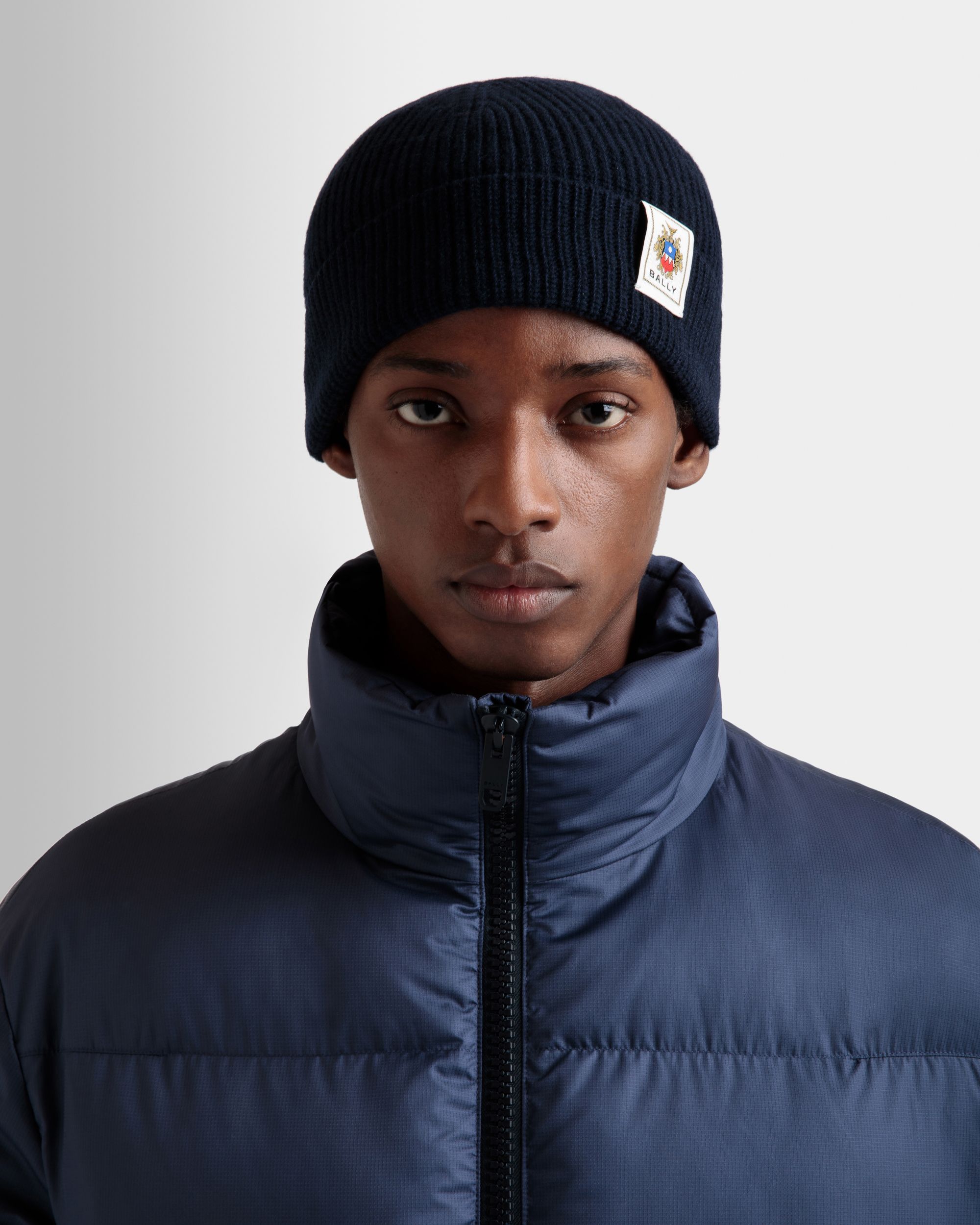 ビーニー Ballyクレストロゴ Navy Blue ウール - 男性 - Bally - 02