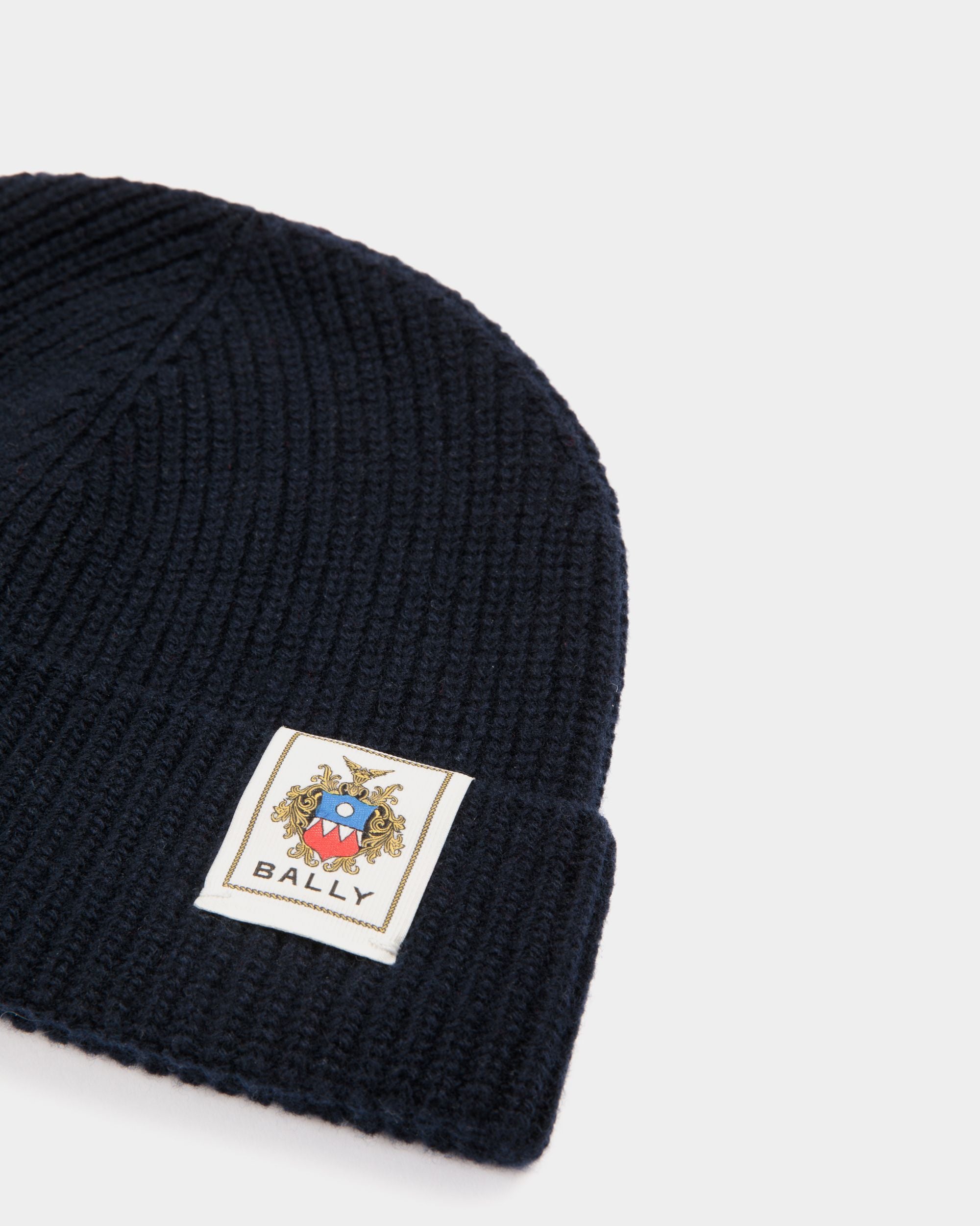 ビーニー Ballyクレストロゴ Navy Blue ウール - 男性 - Bally - 03