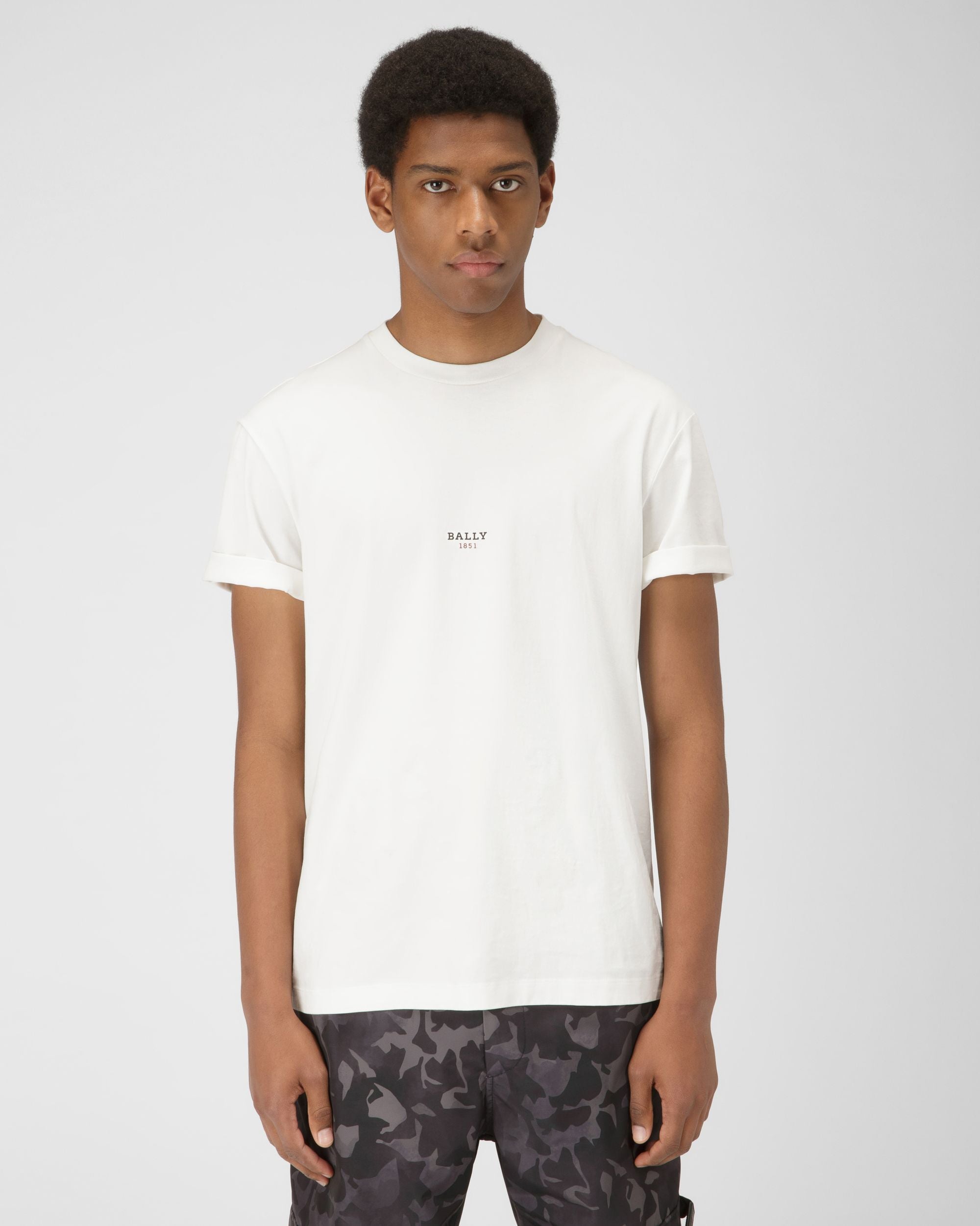 スモールロゴ Tシャツ ボーンホワイト オーガニックコットン Tシャツ - 男性 - Bally - 01