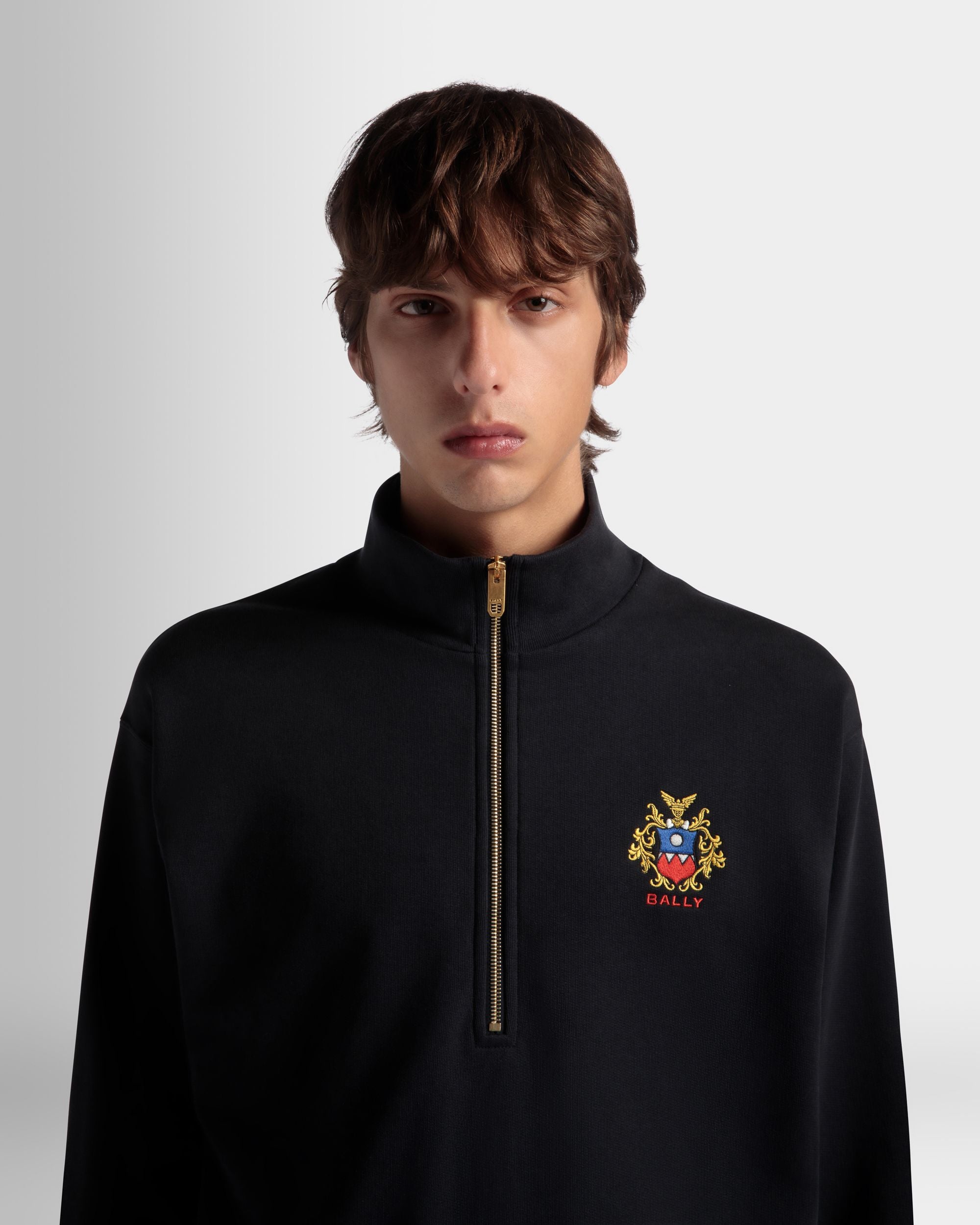 ハーフジップ スウェットシャツ Ballyクレストロゴ Navy Blue コットン - 男性 - Bally - 03