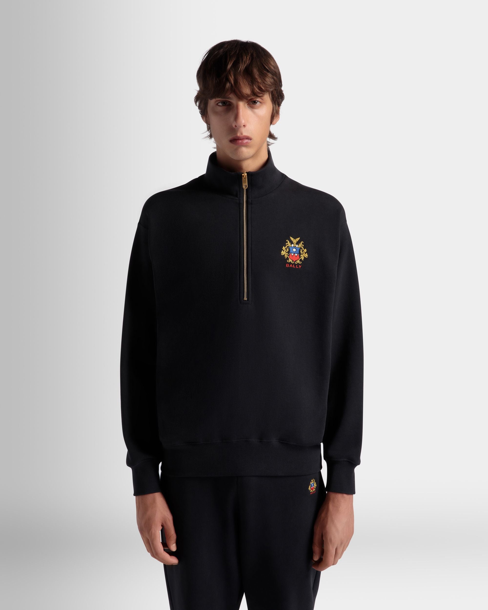 ハーフジップ スウェットシャツ Ballyクレストロゴ Navy Blue コットン - 男性 - Bally - 08