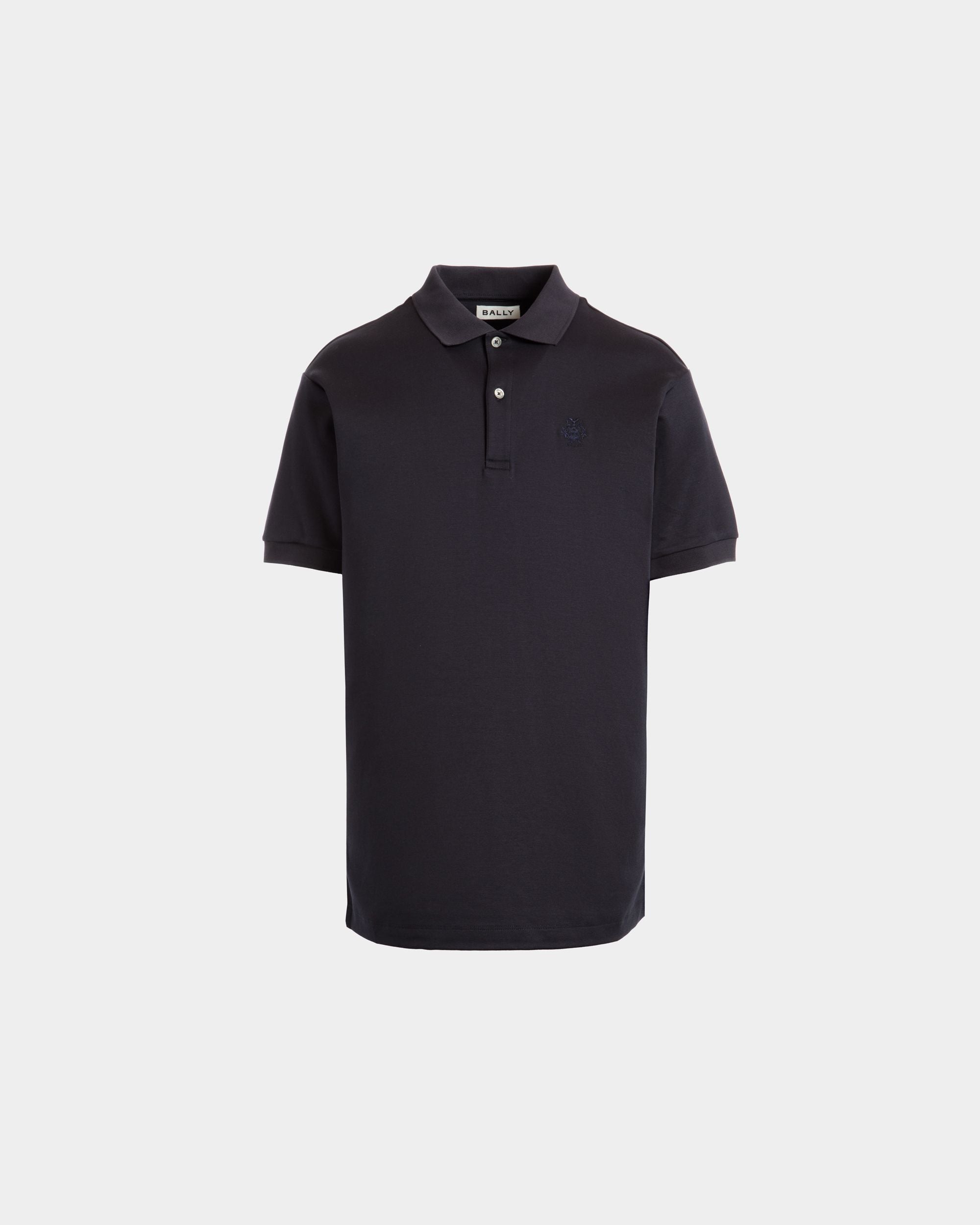 ショートスリーブ ポロシャツ Ballyクレストロゴ ネイビーブルー コットン＆シルクブレンド - 男性 - Bally - 01