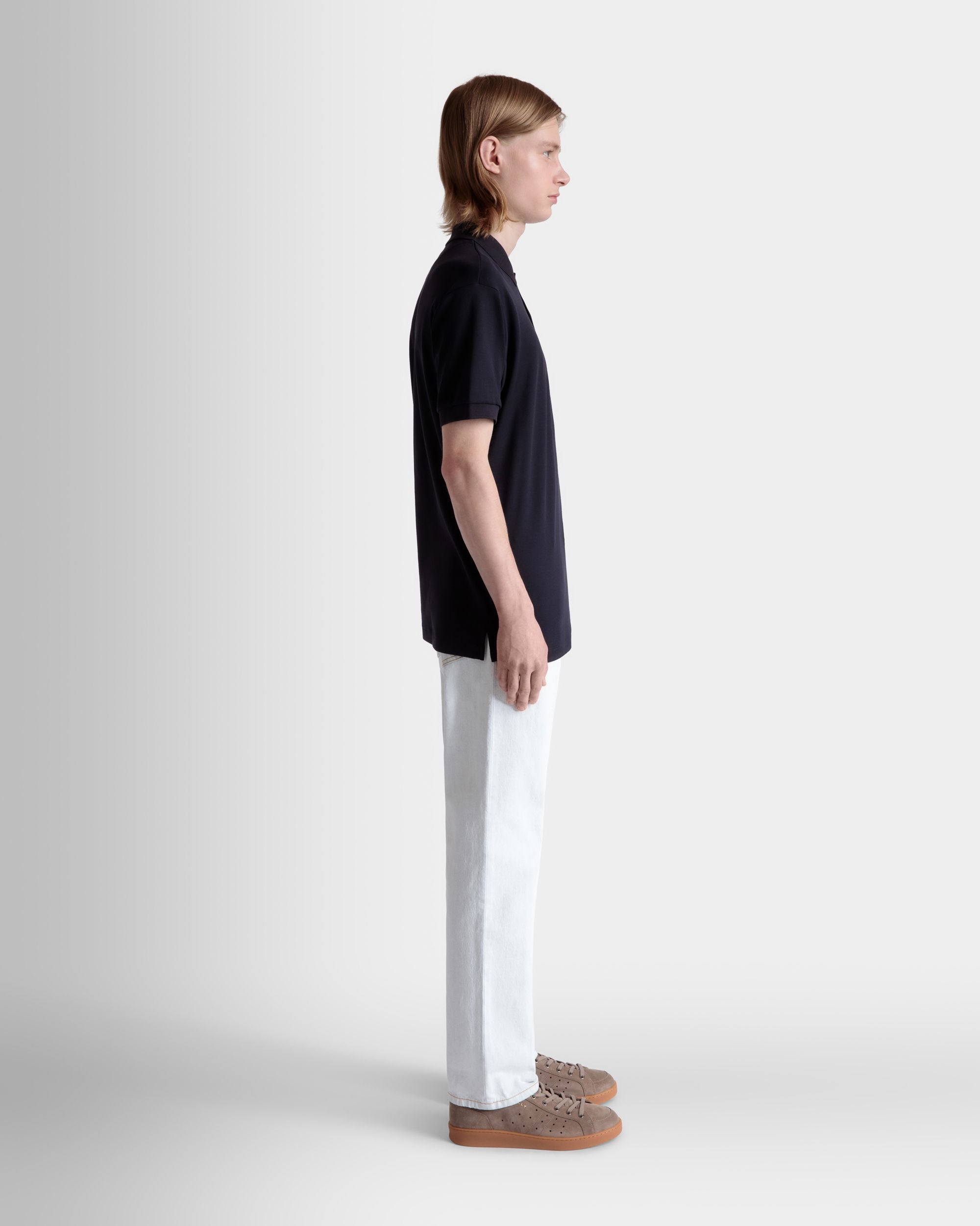 ショートスリーブ ポロシャツ Ballyクレストロゴ ネイビーブルー コットン＆シルクブレンド - 男性 - Bally - 06