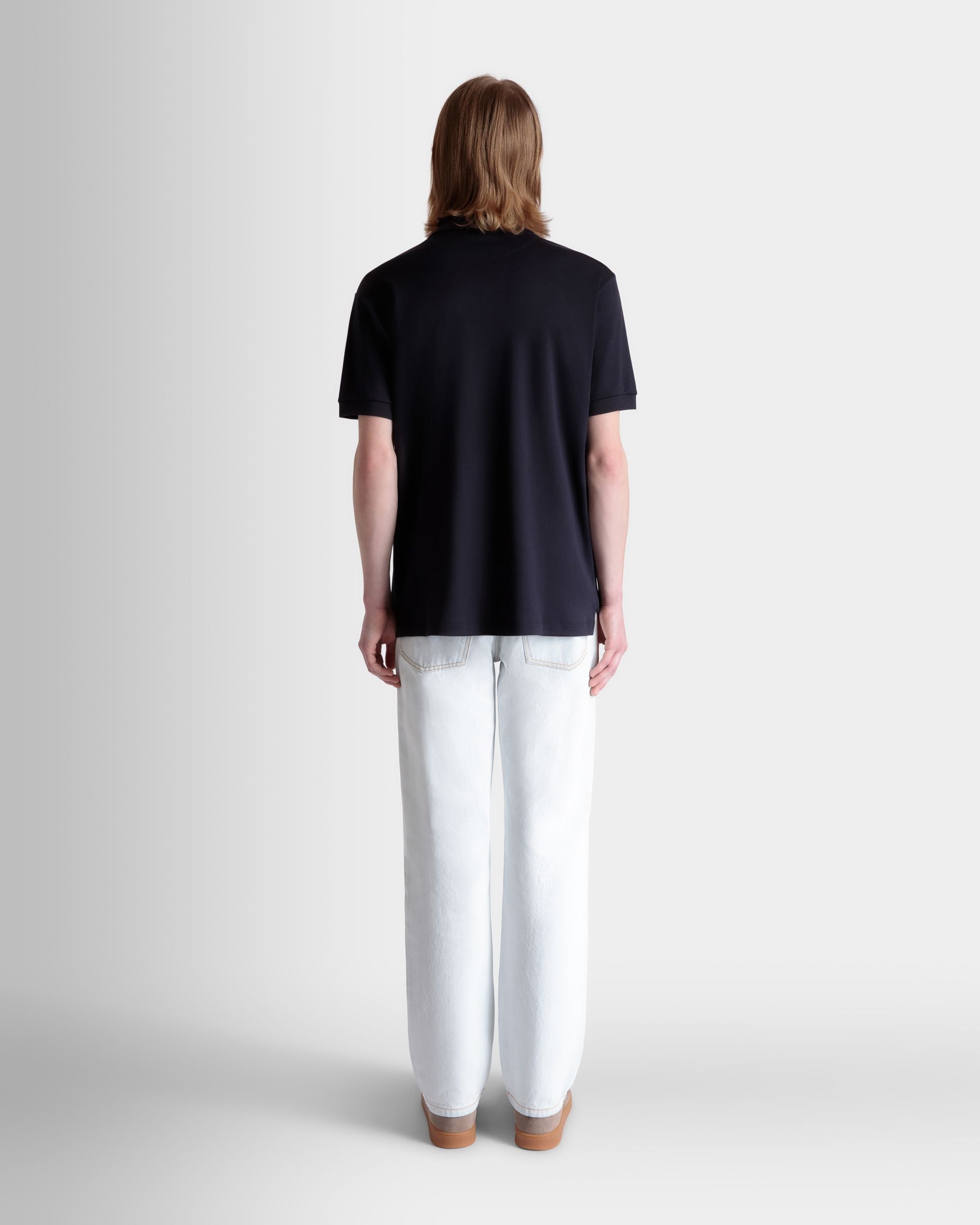 ショートスリーブ ポロシャツ Ballyクレストロゴ ネイビーブルー コットン＆シルクブレンド - 男性 - Bally - 07