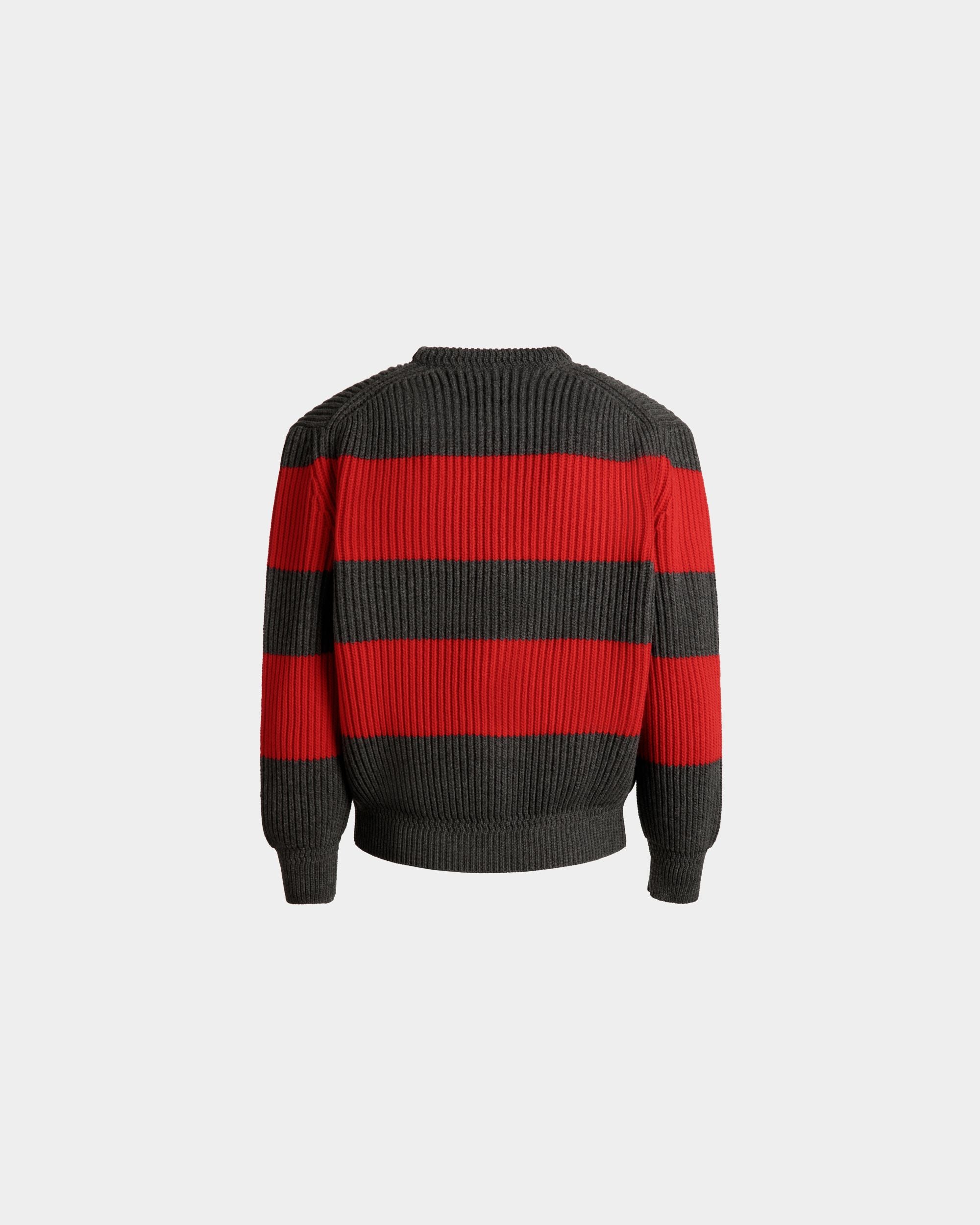 クルーネック セーター Ballyクレストロゴ Candy Red＆ダークグレー ウール - 男性 - Bally - 03