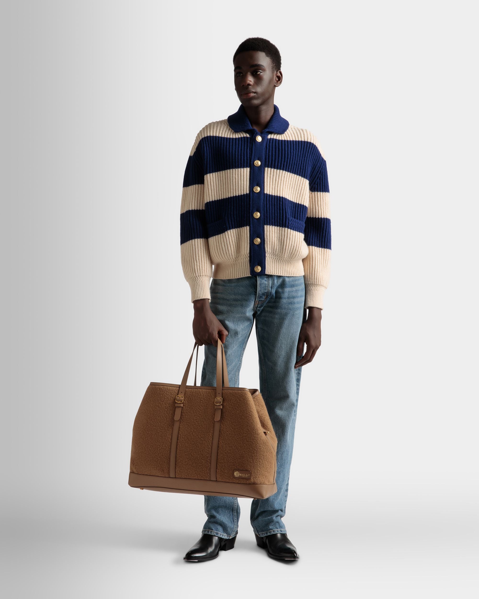 ストライプ カーディガン ボーンホワイト＆マリンブルー ウール - 男性 - Bally - 02