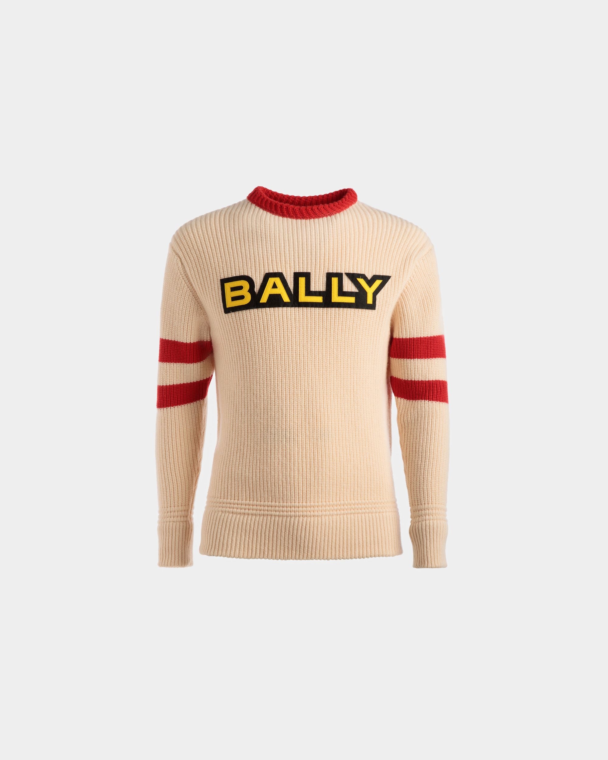 クルーネック セーター ボーンホワイト＆レッド ウール - 男性 - Bally - 01