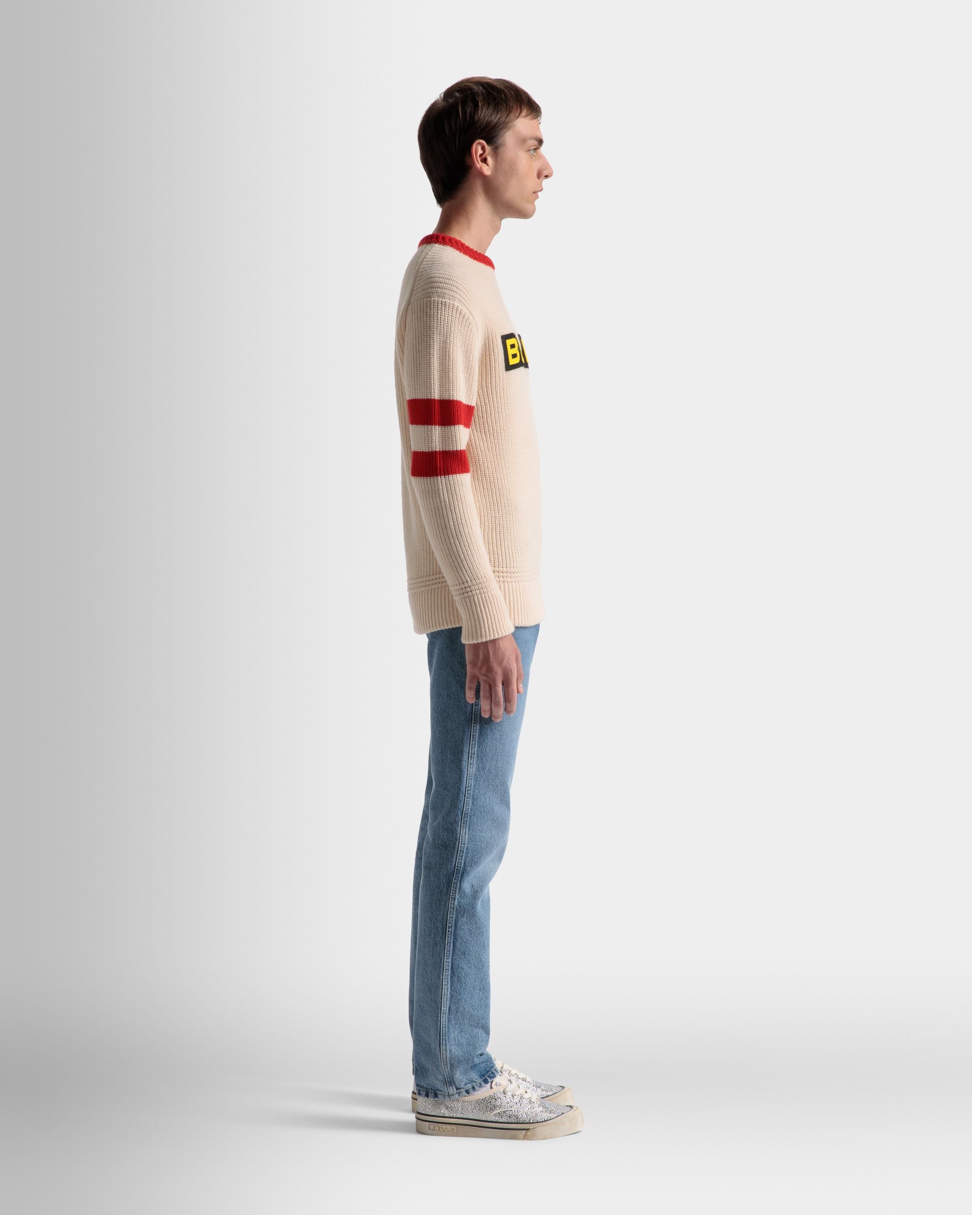 クルーネック セーター ボーンホワイト＆レッド ウール - 男性 - Bally - 05