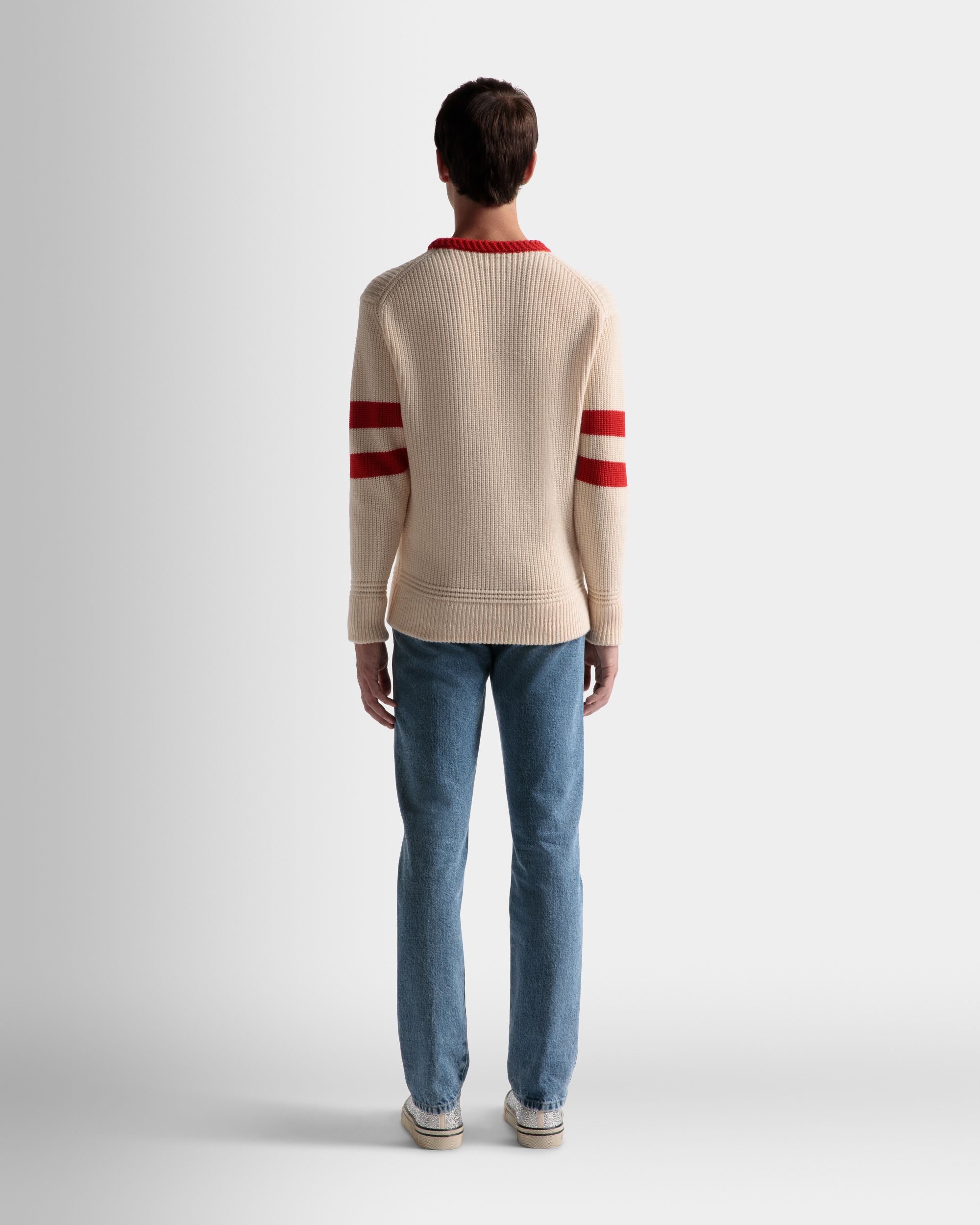 クルーネック セーター ボーンホワイト＆レッド ウール - 男性 - Bally - 06