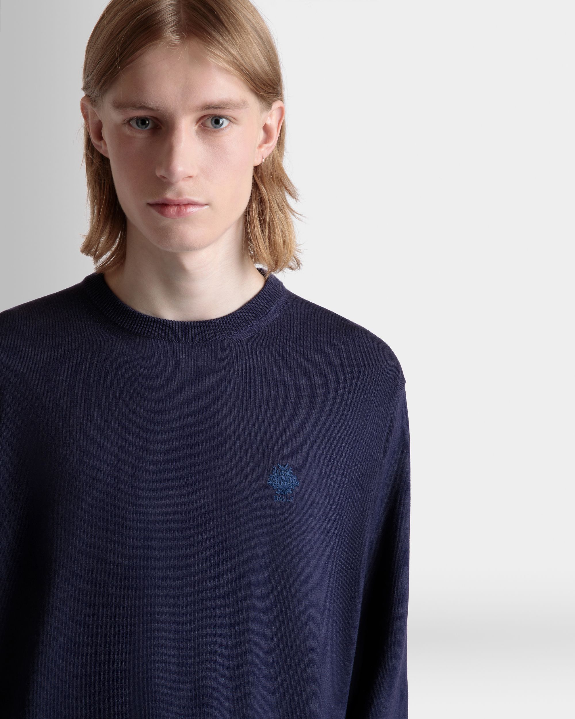 クルーネック セーター ネイビーブルー ウール＆カシミアブレンド - 男性 - Bally - 07