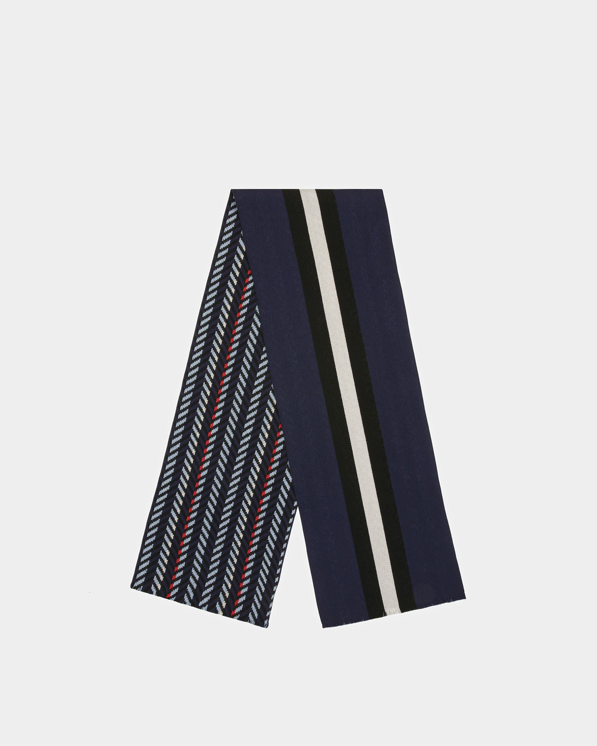 Bally Stripe シェブロン スカーフ ネイビー ウール スカーフ - 男性 - Bally - 01