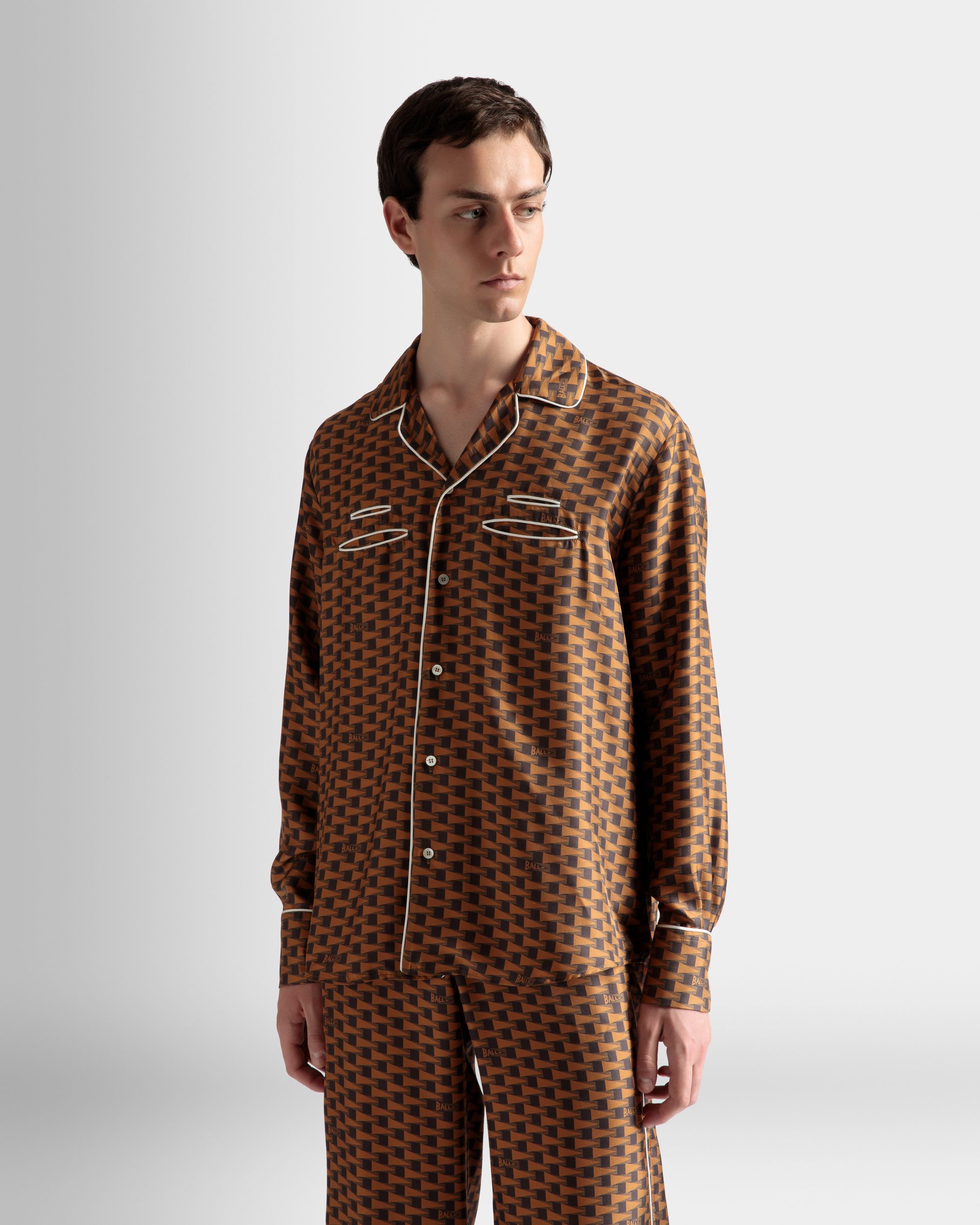Pennant プリント シャツ ブラウン シルク - 男性 - Bally - 03