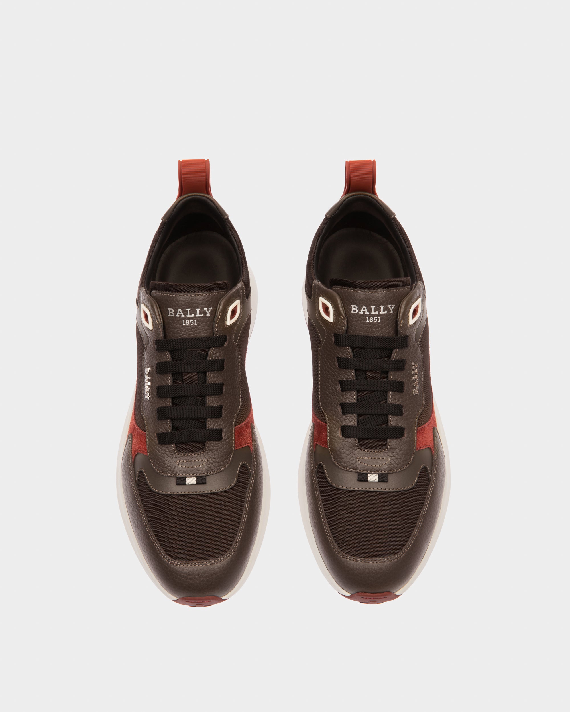 Dave エボニーブラウン＆アーミーグリーン レザー＆ファブリック スニーカー - 男性 - Bally - 03