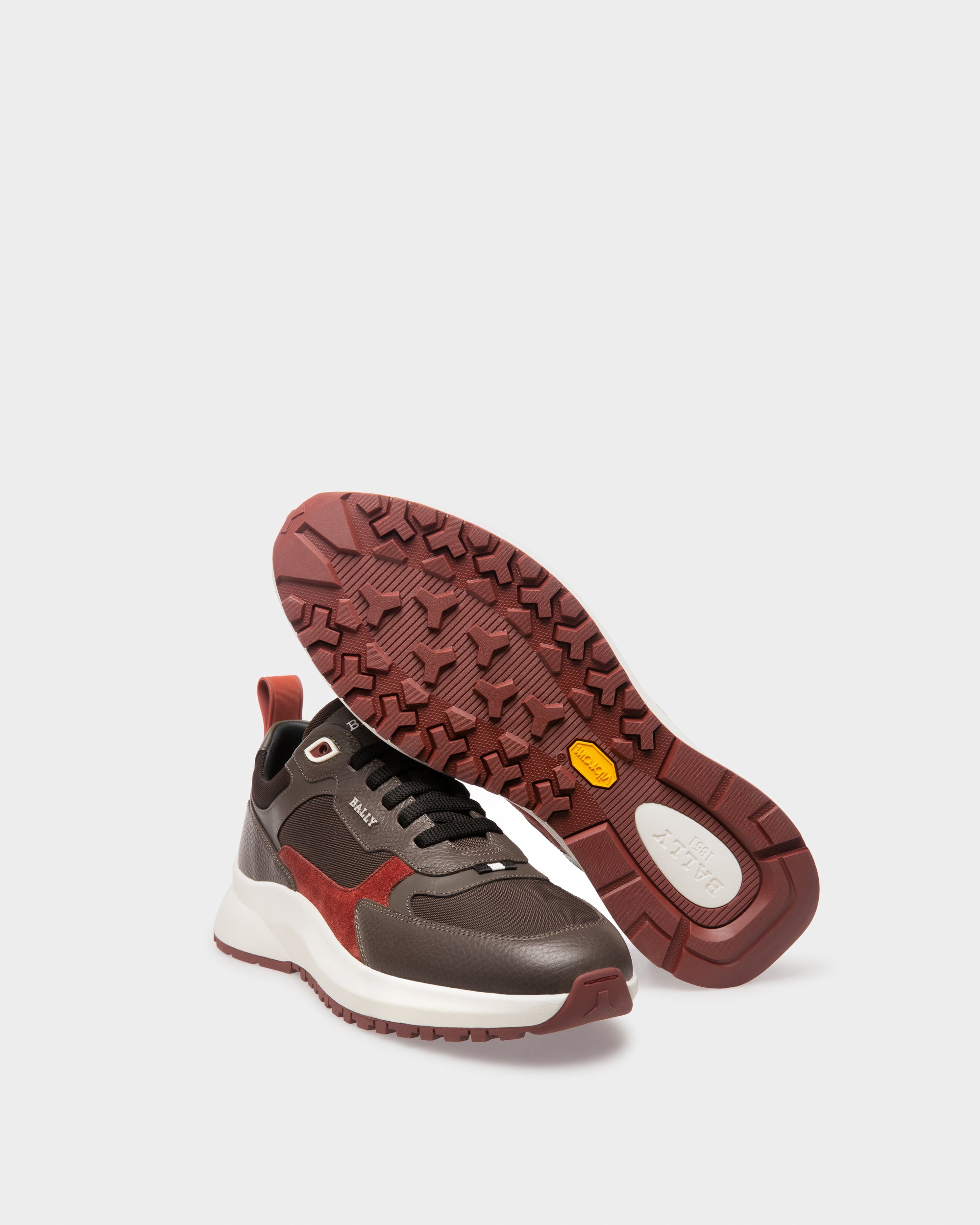 Dave エボニーブラウン＆アーミーグリーン レザー＆ファブリック スニーカー - 男性 - Bally - 05